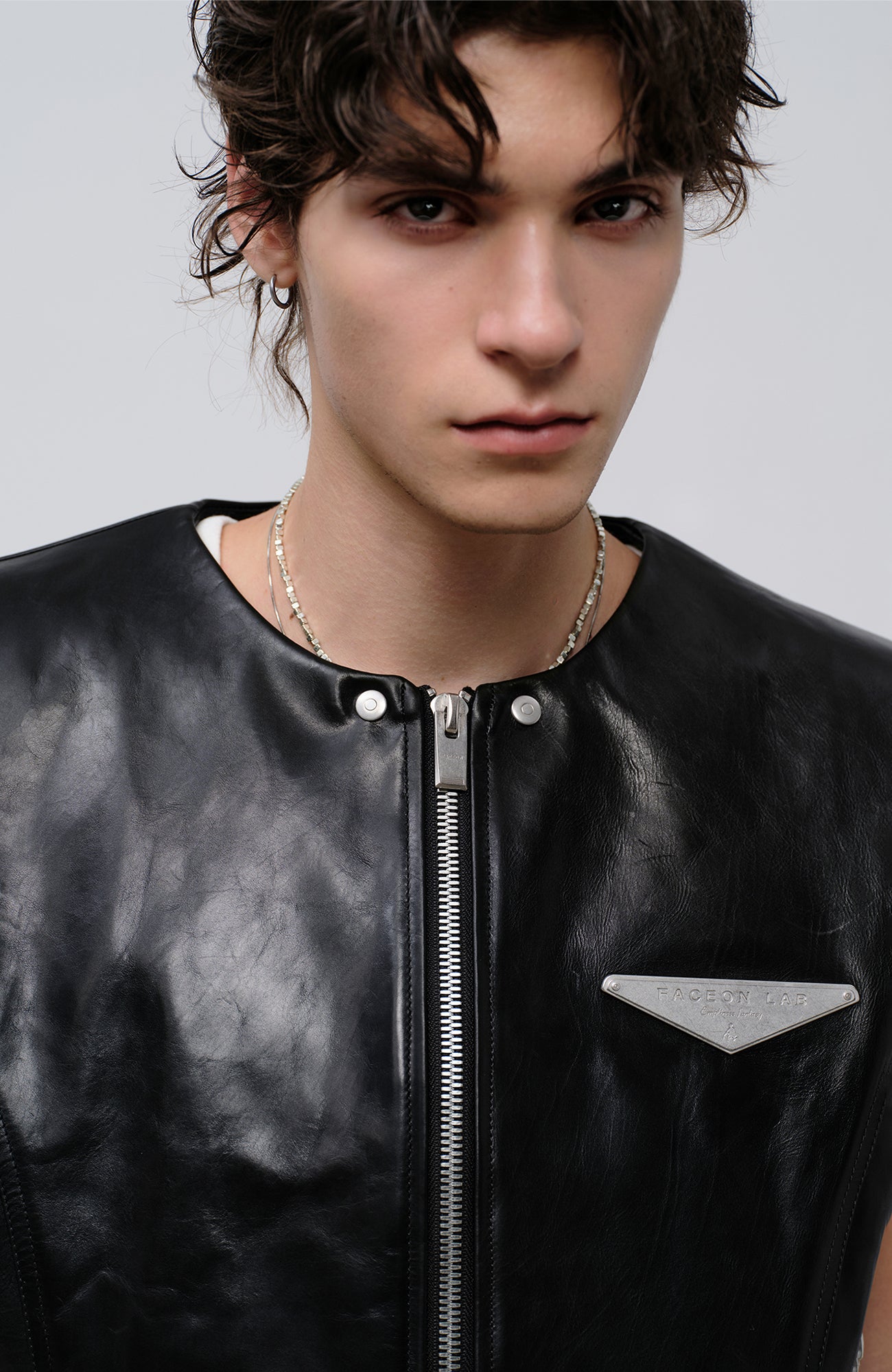 FACEONLAB Reversible Moto Leather Vest Black, premium urban and streetwear designers apparel on PROJECTISR.com, FACEONLAB