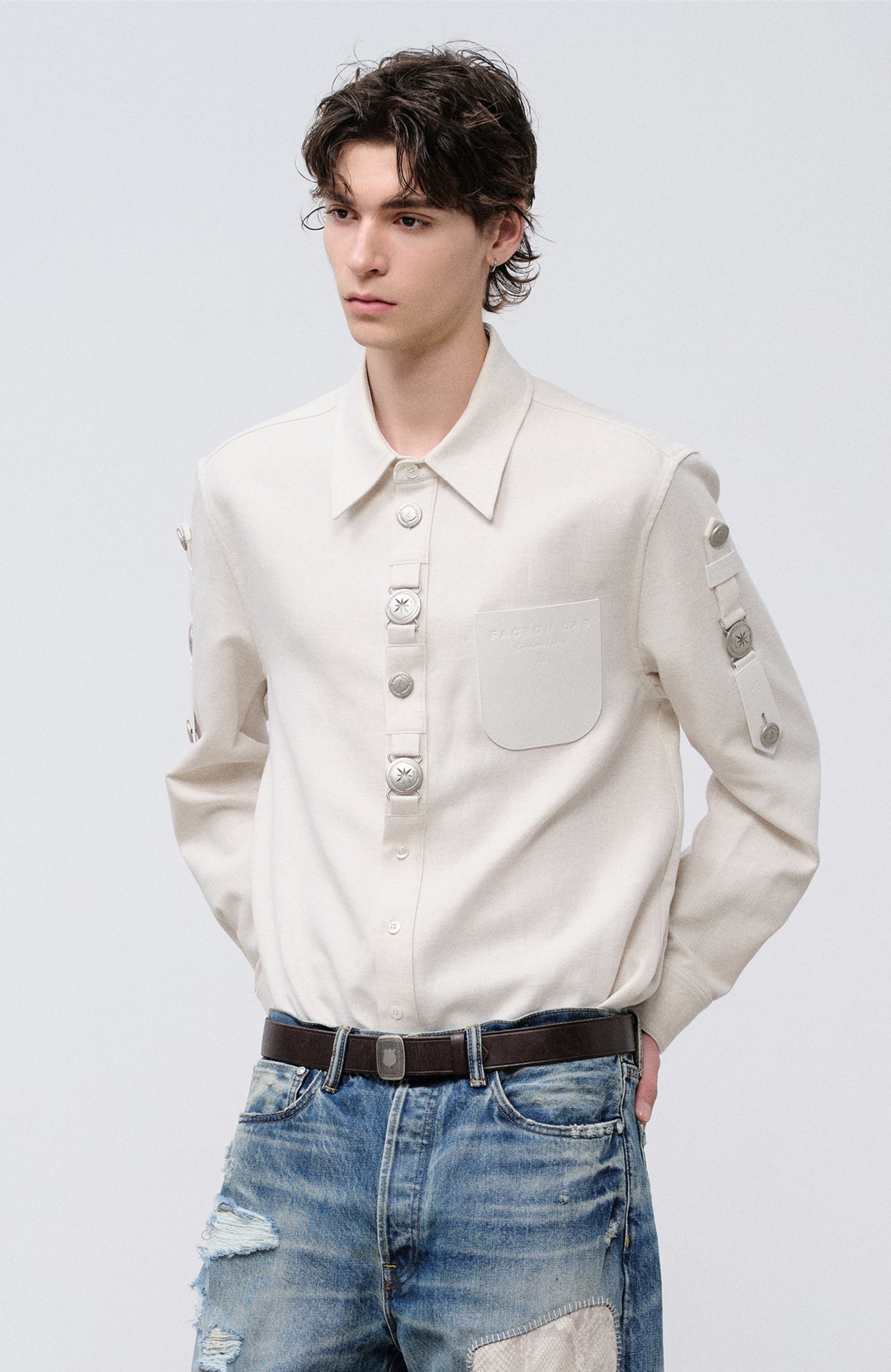 FACEONLAB Retro Gangster Graphic Shirt White, premium urban and streetwear designers apparel on PROJECTISR.com, FACEONLAB
