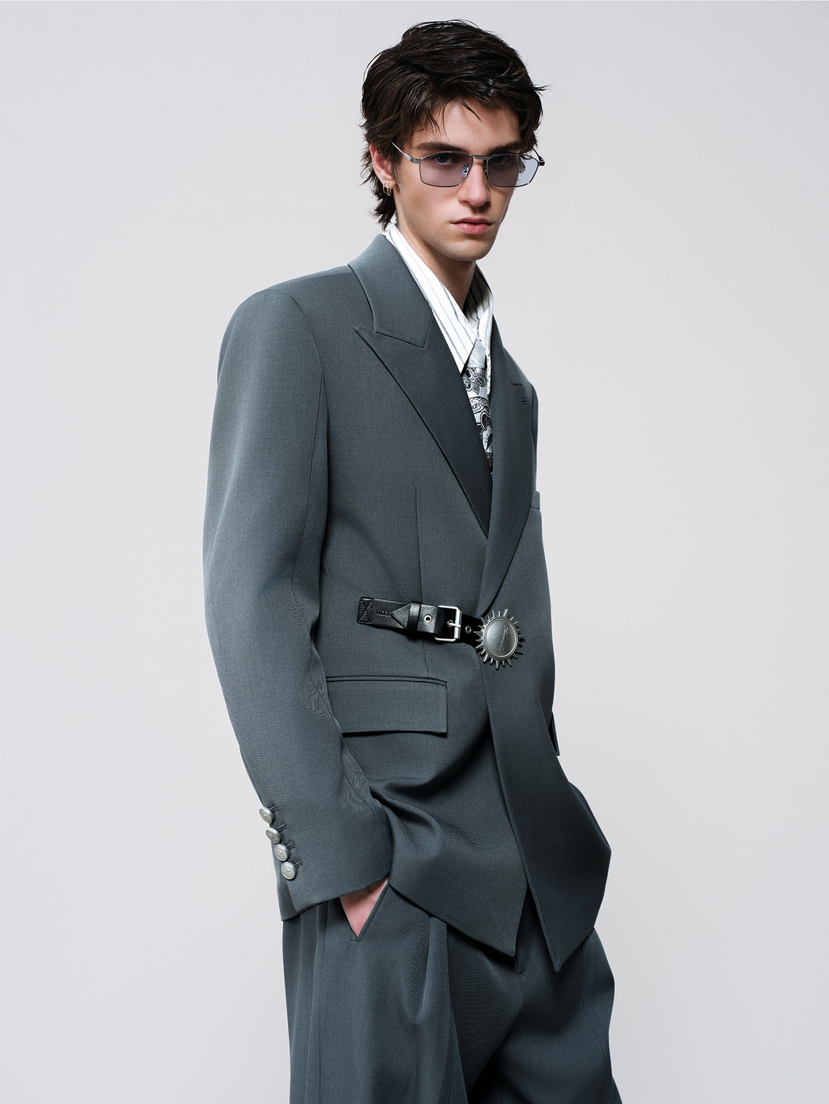 FACEONLAB Classic Asymmetric Belted Blazer
