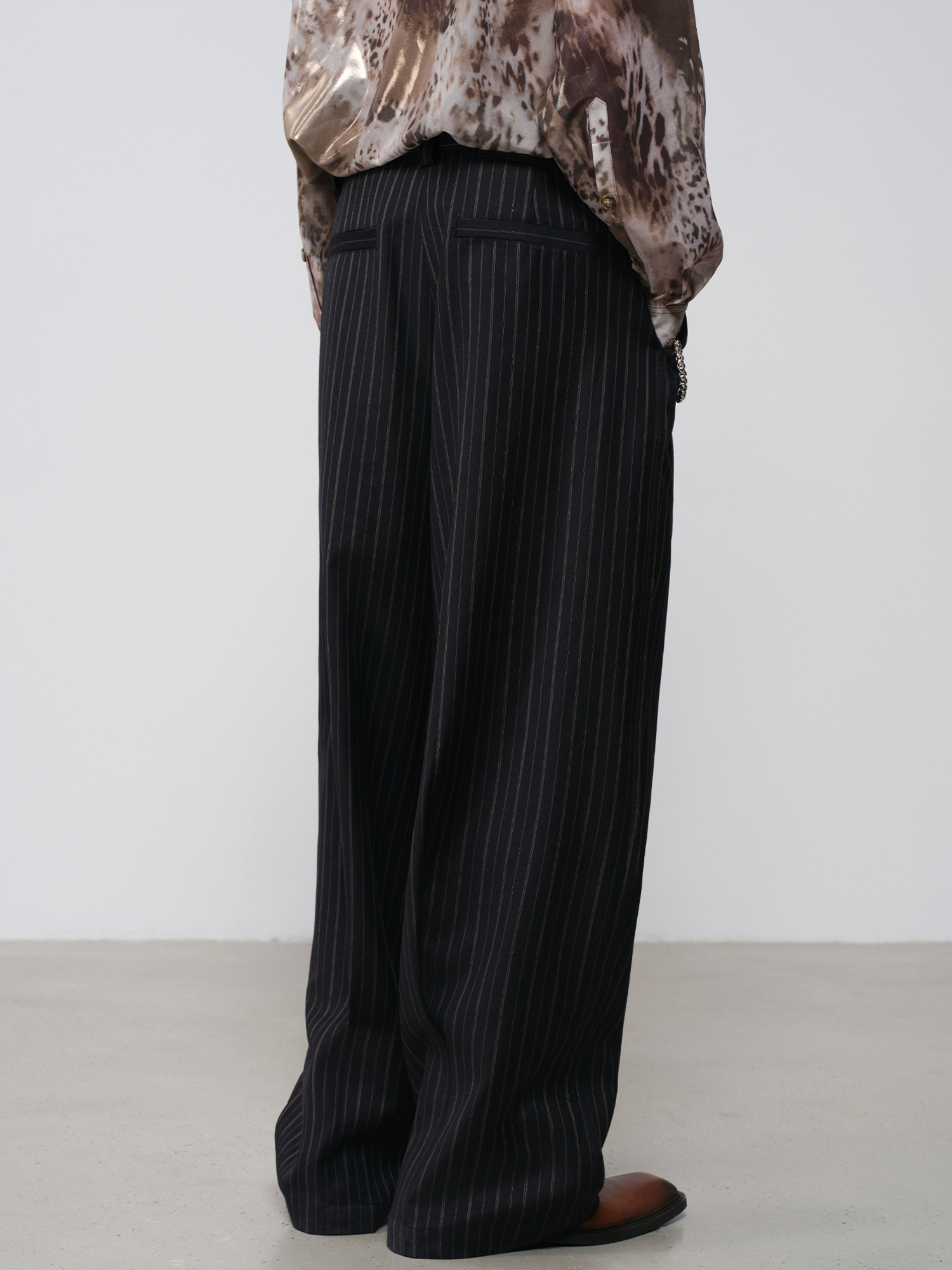 FACEONLAB Striped Wool-Blend Wide-Leg Trousers
