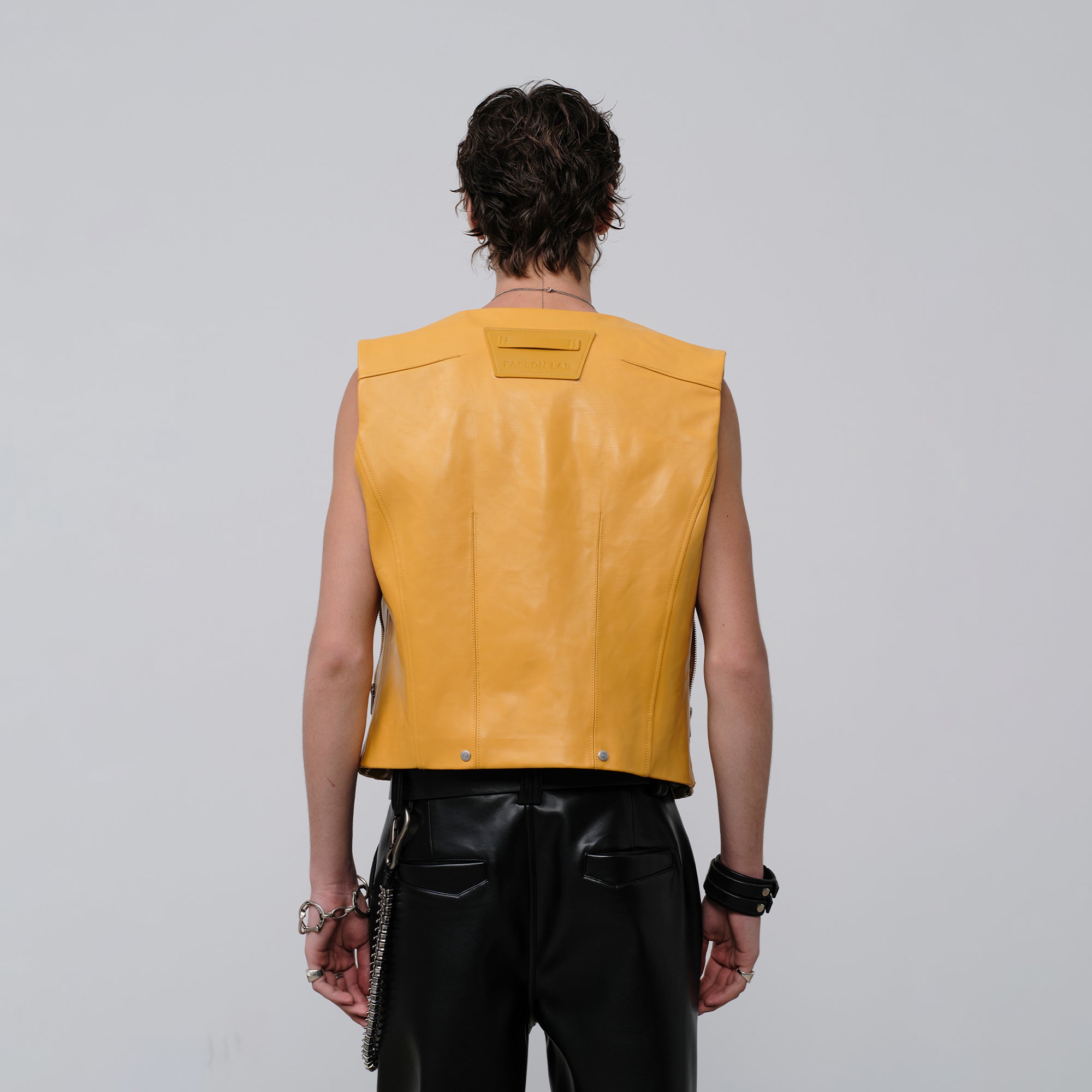 FACEONLAB Reversible Moto Leather Vest Orange, premium urban and streetwear designers apparel on PROJECTISR.com, FACEONLAB
