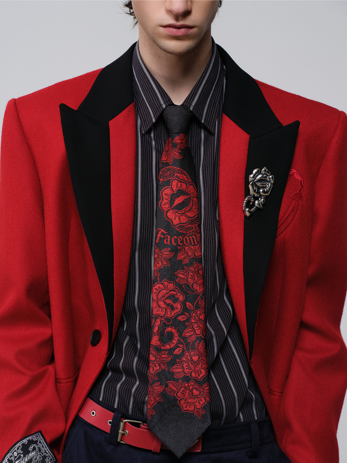 FACEONLAB Scorpion-Tail Embroidered Wool-Blend Blazer