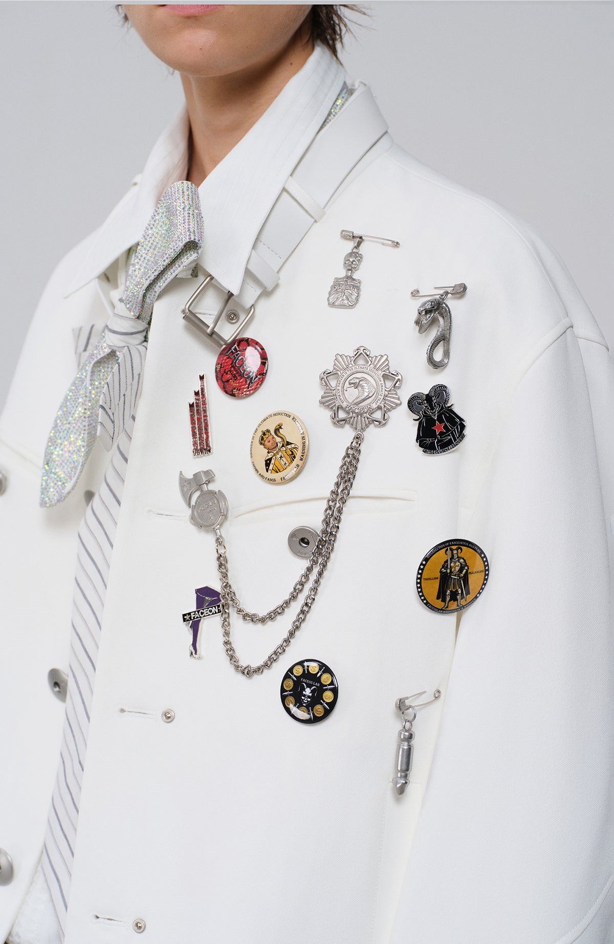 FACEONLAB Leather-Collar Medal Embellished Jacket