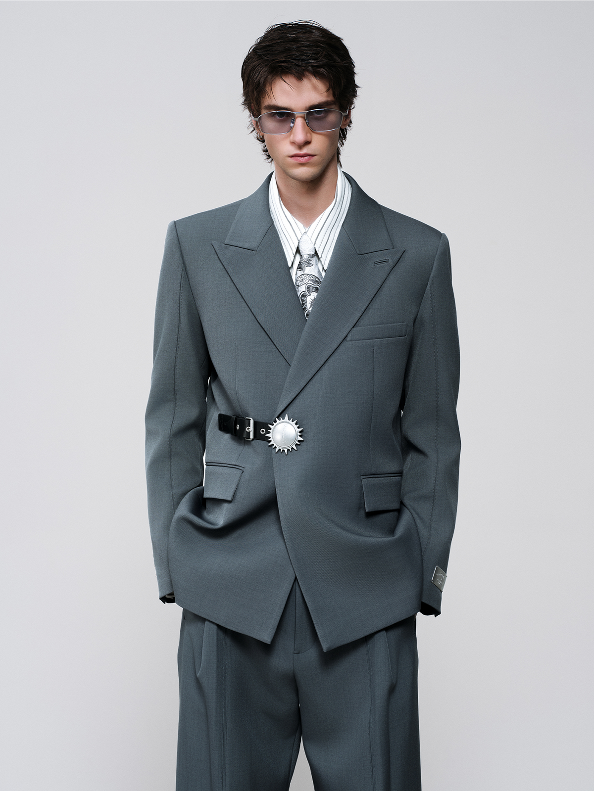 FACEONLAB Classic Asymmetric Belted Blazer