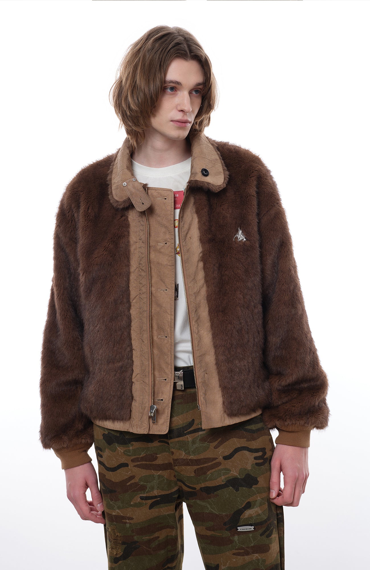 FACEONLAB Reversible Fleece Collar Deck Jacket Khaki