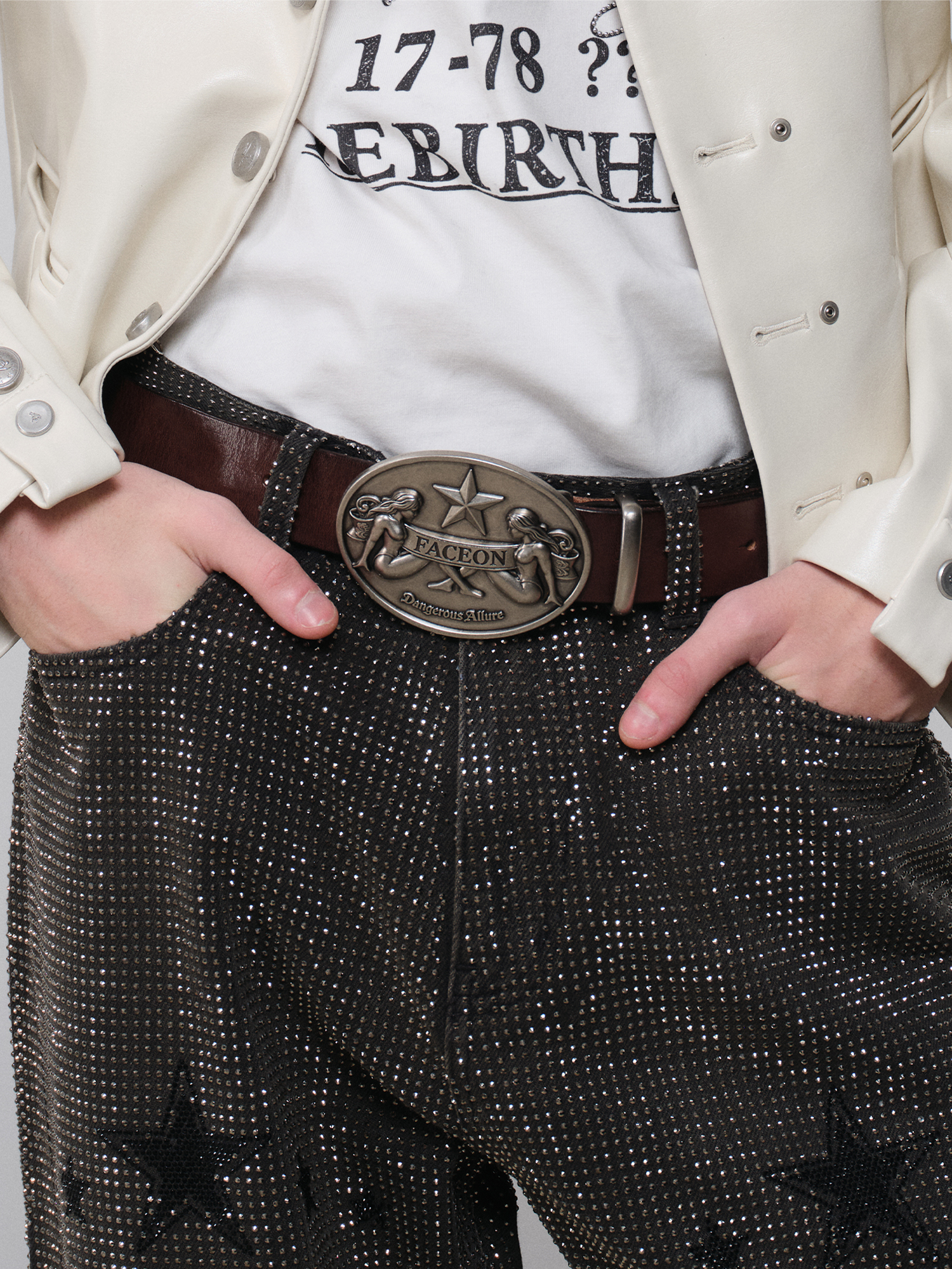 FACEONLAB Gemini Embossed Buckle Retro Faux Leather Belt