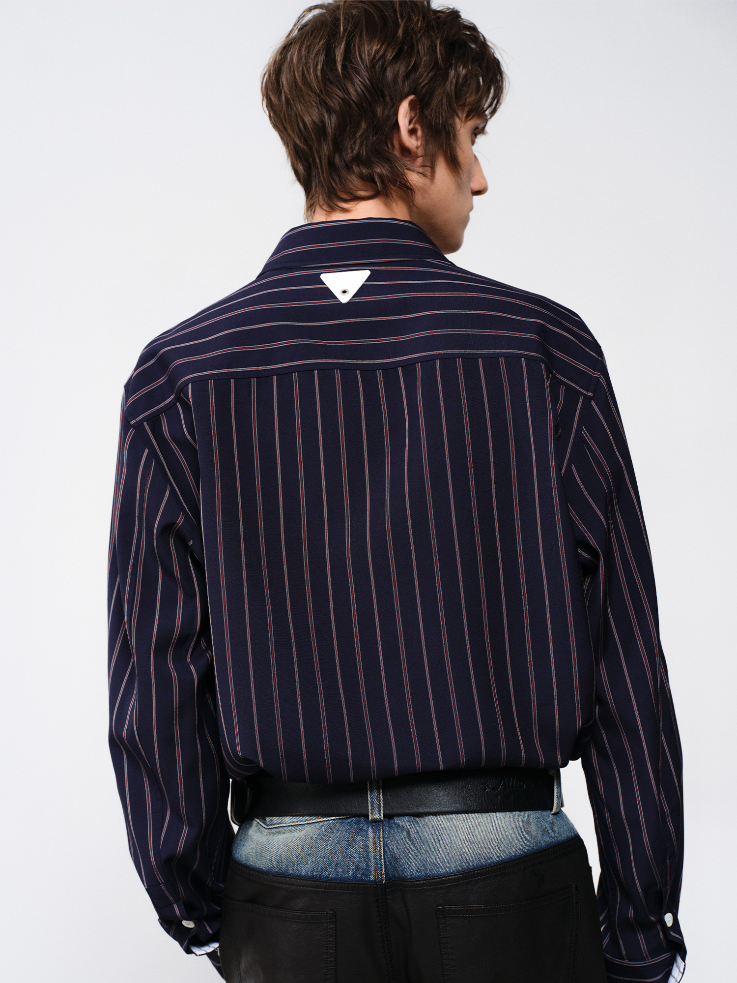 FACEONLAB Striped Spliced Embroidered Wide-Collar Shirt