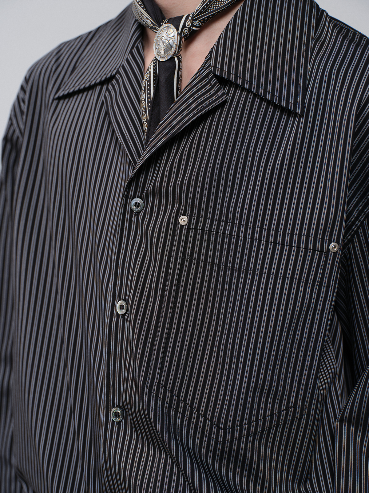 FACEONLAB Striped Cuban Collar Long-Sleeve Shirt