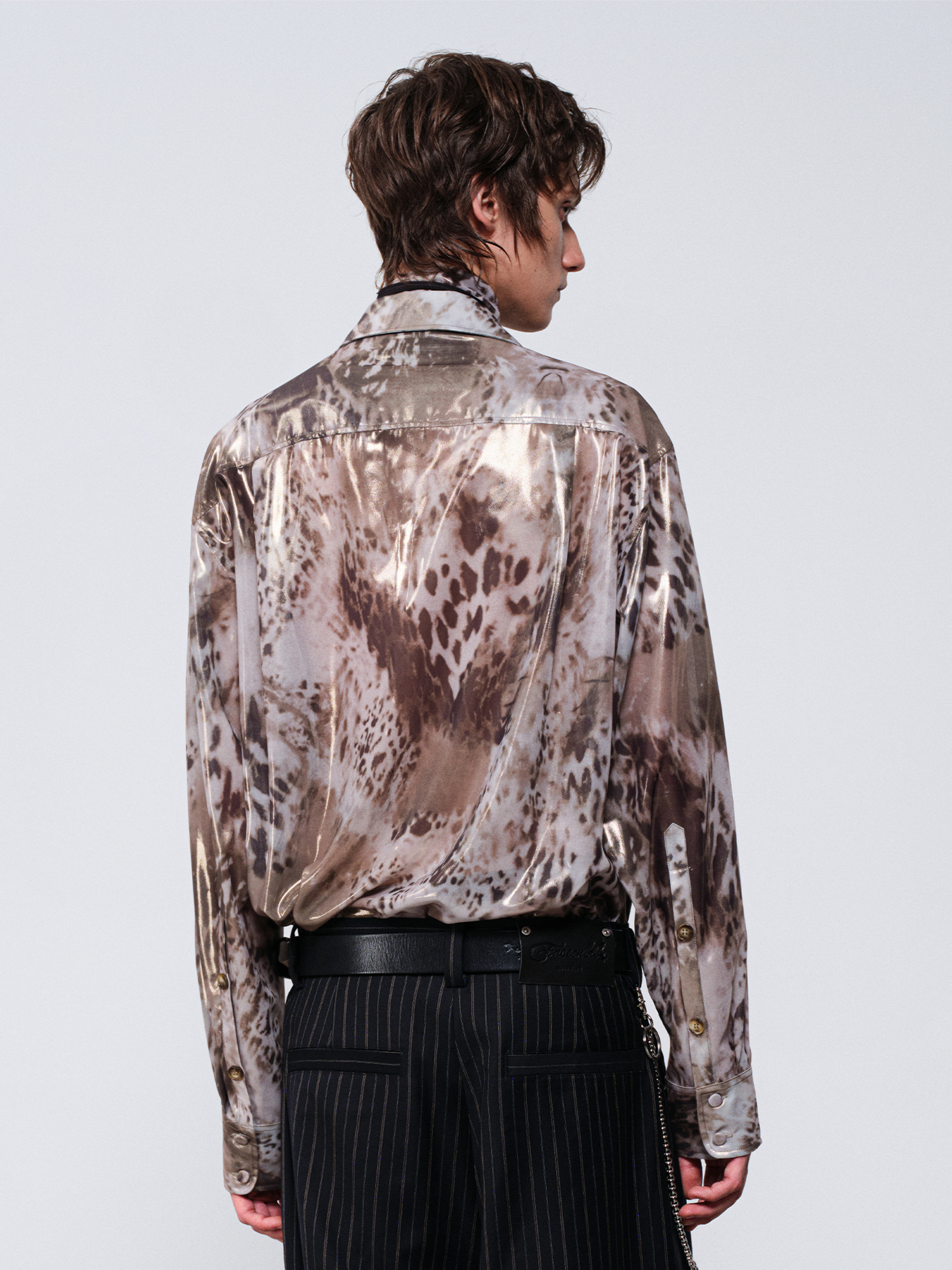 FACEONLAB Leopard Satin Oversized Shirt