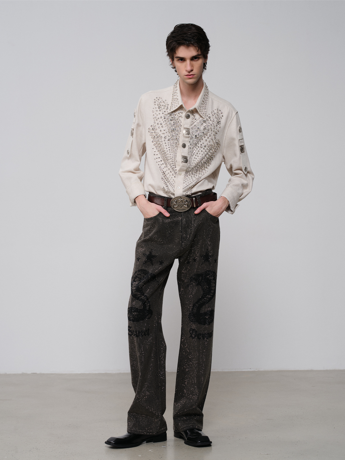 FACEONLAB Gemini Embossed Buckle Retro Faux Leather Belt