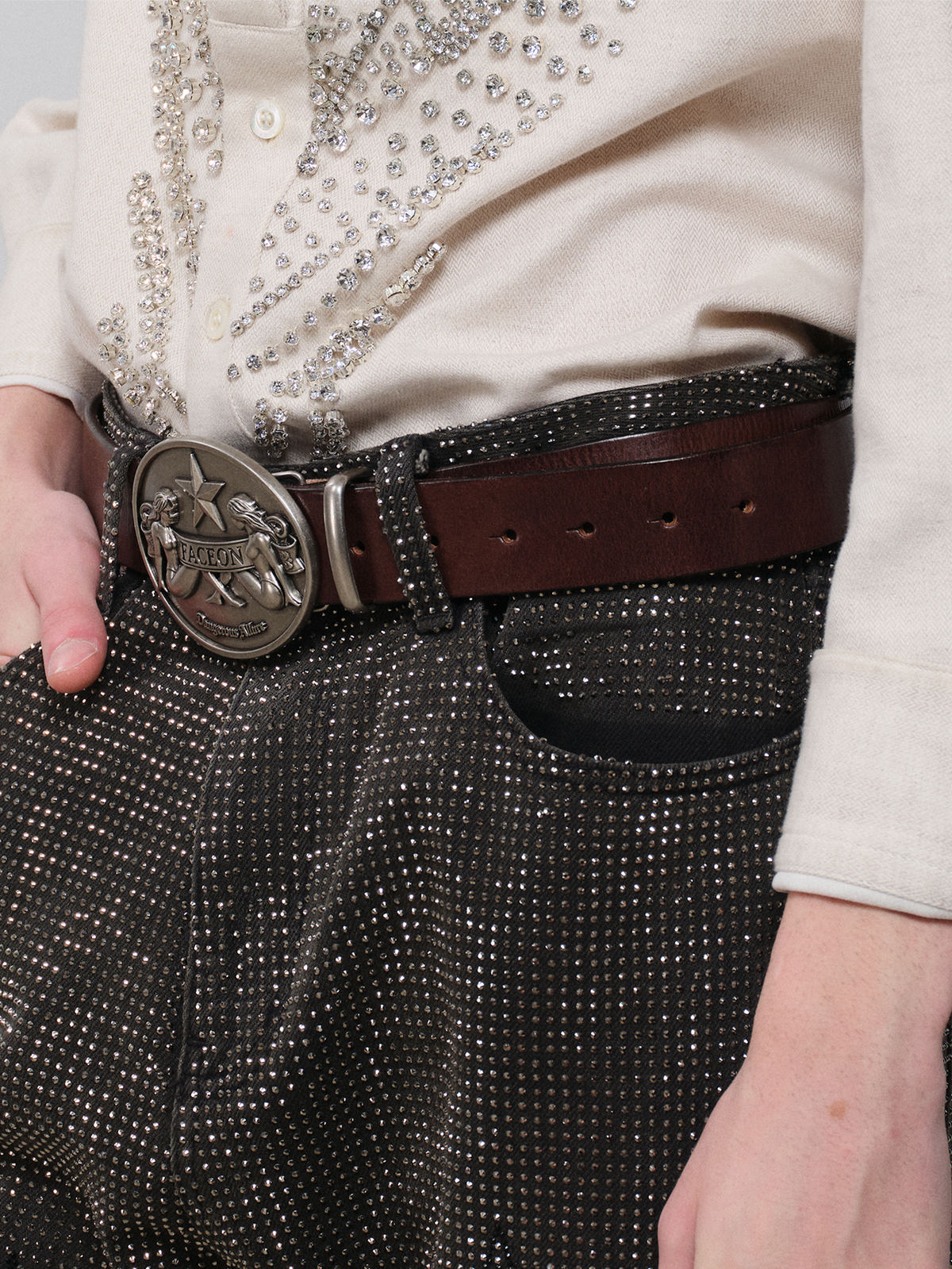 FACEONLAB Gemini Embossed Buckle Retro Faux Leather Belt