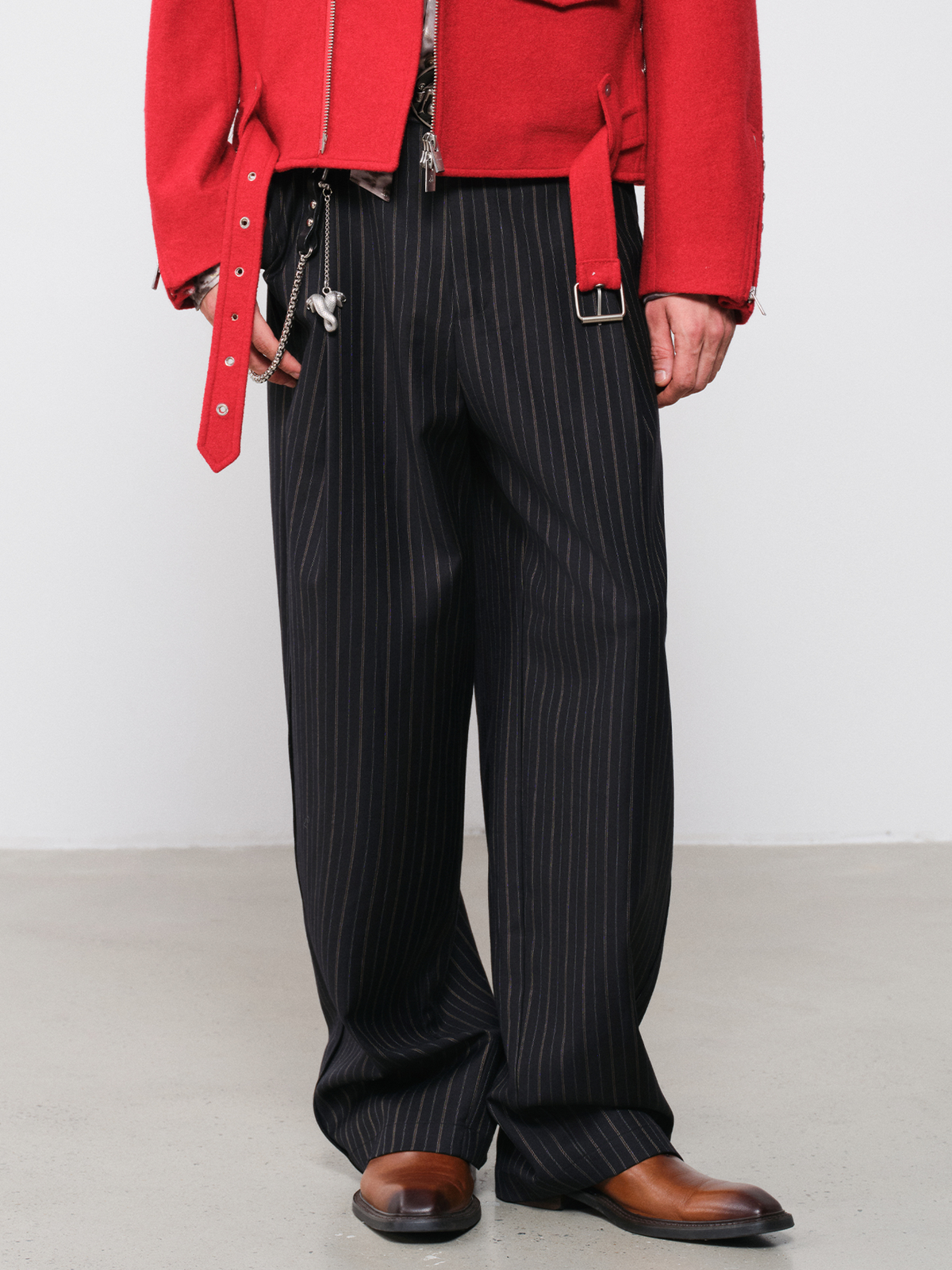 FACEONLAB Striped Wool-Blend Wide-Leg Trousers