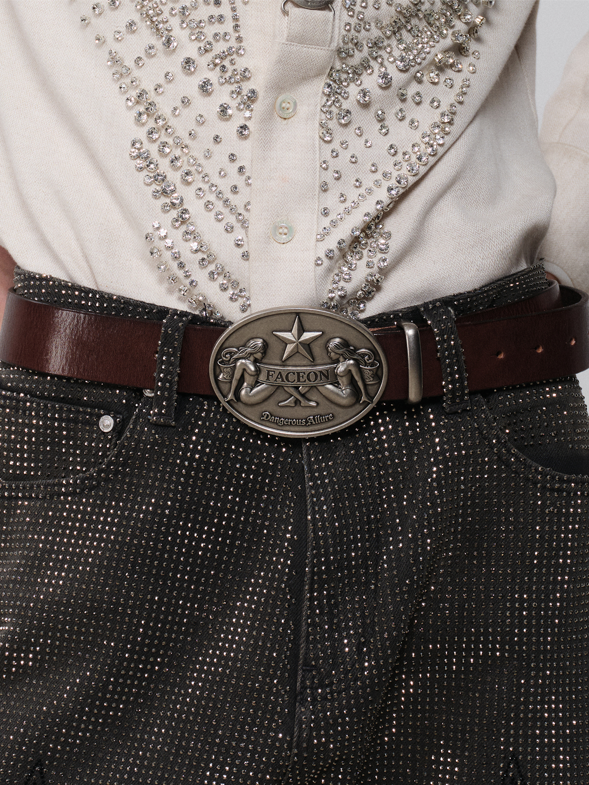 FACEONLAB Gemini Embossed Buckle Retro Faux Leather Belt