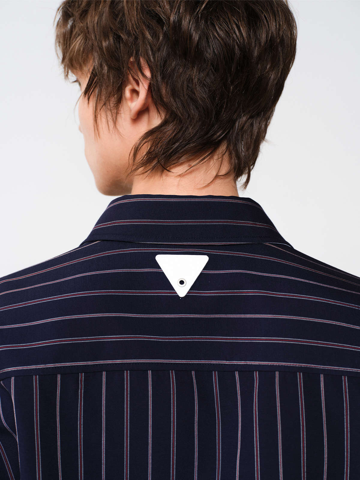 FACEONLAB Striped Spliced Embroidered Wide-Collar Shirt