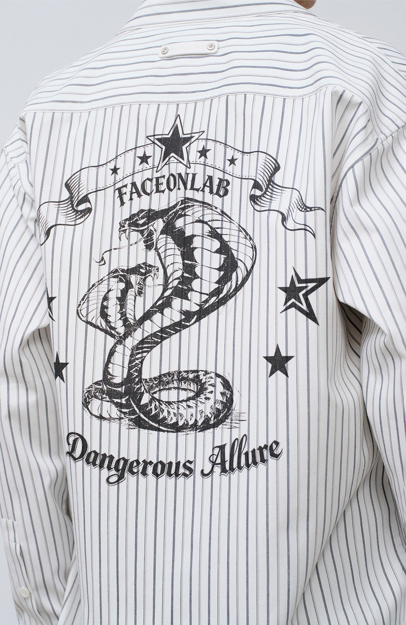 FACEONLAB Stripe Animal Graphic Relaxed Shirt White, premium urban and streetwear designers apparel on PROJECTISR.com, FACEONLAB