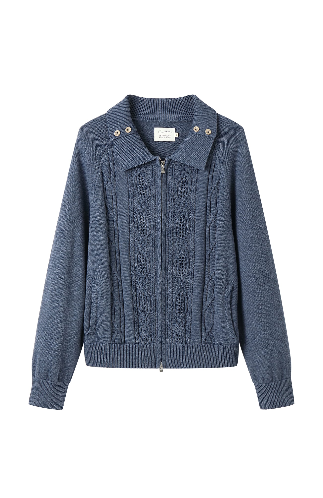 MOITIEDEPETALE Modern Cable-Knit Zip-Up Cardigan