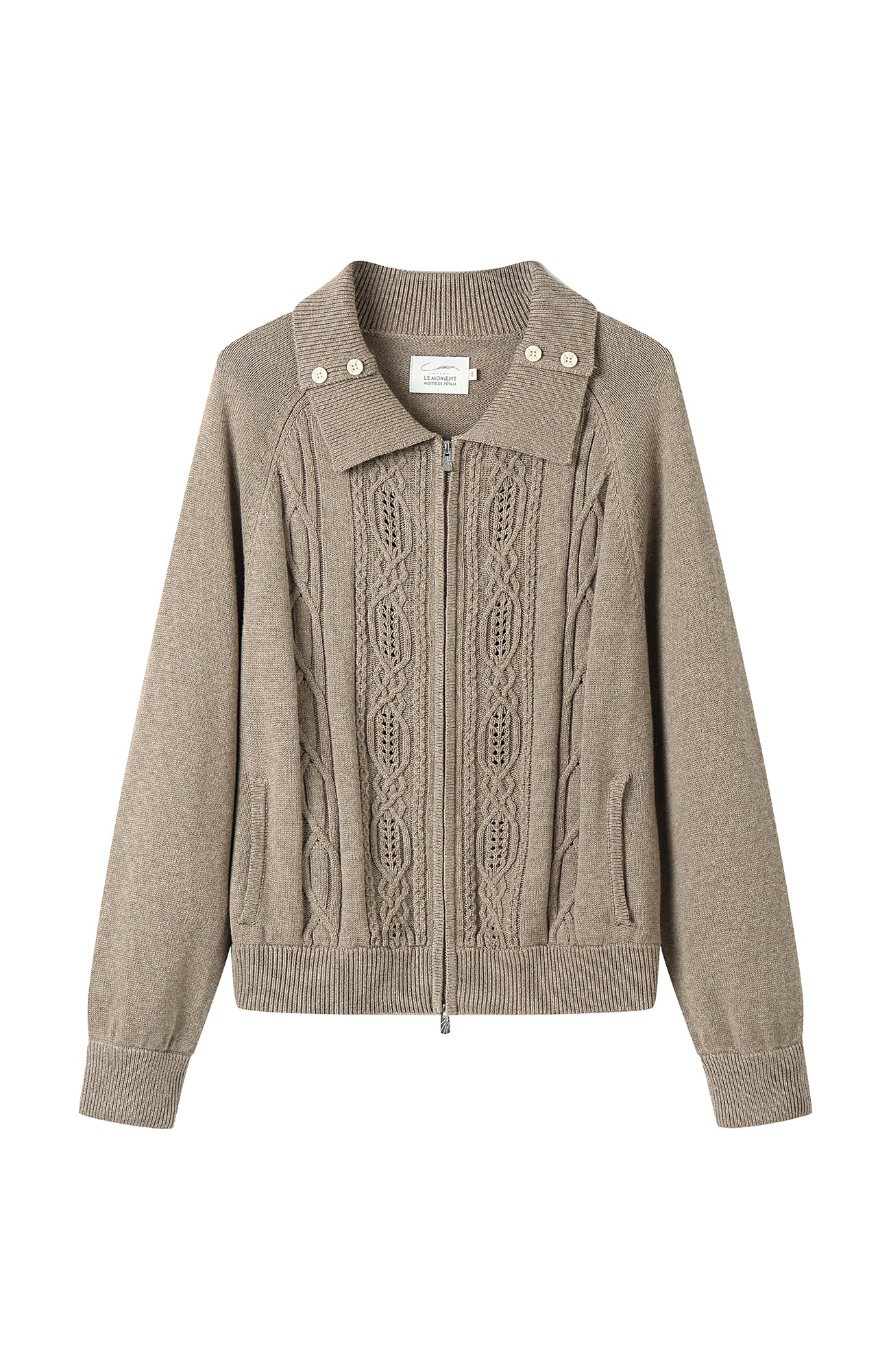 MOITIEDEPETALE Modern Cable-Knit Zip-Up Cardigan