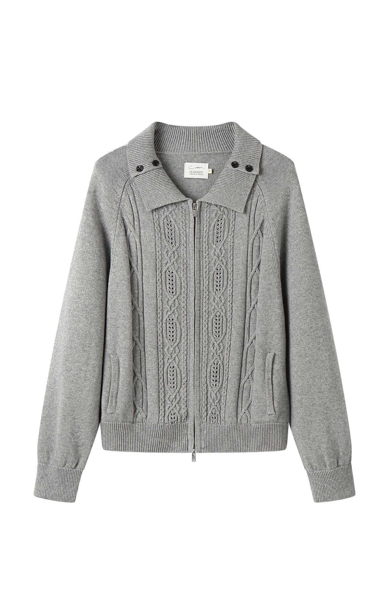 MOITIEDEPETALE Modern Cable-Knit Zip-Up Cardigan