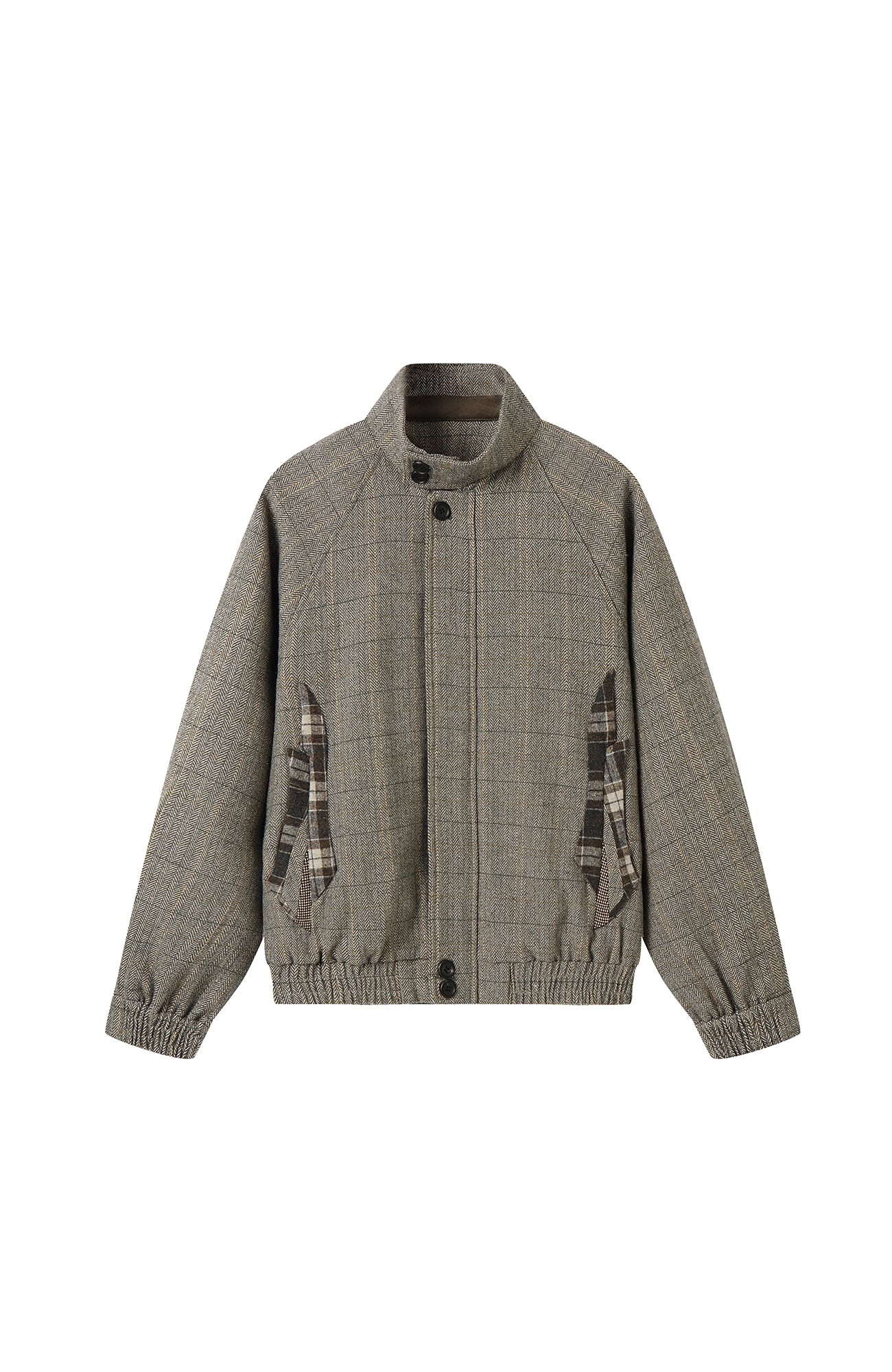 MOITIEDEPETALE Plaid Panels Wool-Blend Jacket