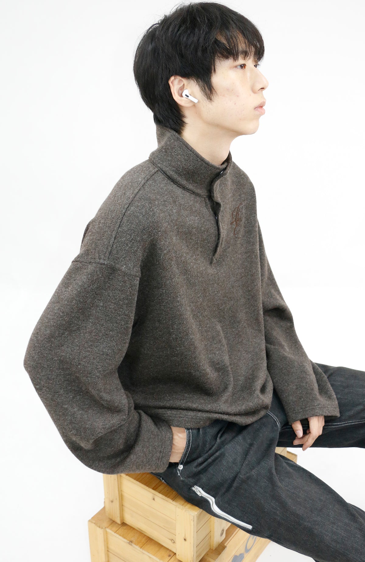 RELABEL Embroidered Magnetic Turtleneck Wool Sweater