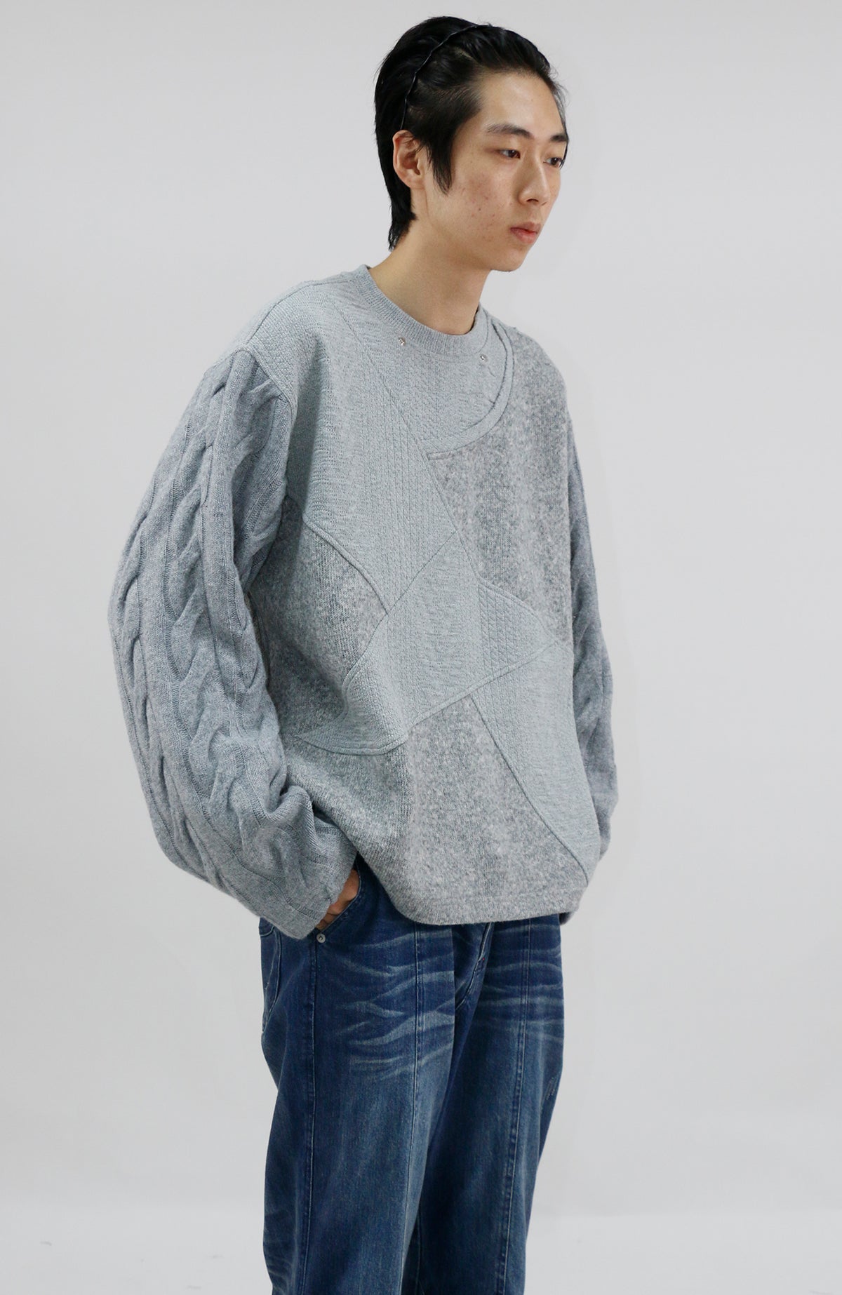 RELABEL Deconstructed Spliced Wool-Blend Textured Sweater