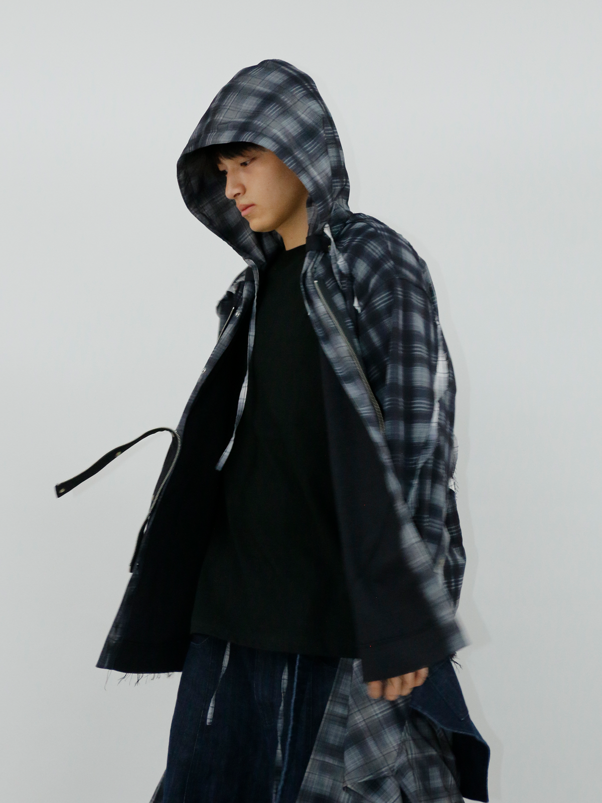 RELABEL Plaid Layered Oversized Hooded Shirt