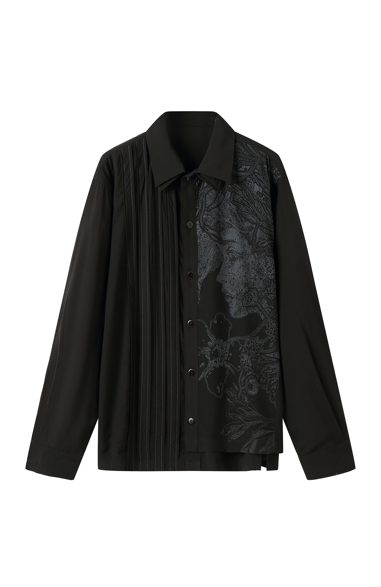 MOITIEDEPETALE Graphic Double-Layered Striped Shirt