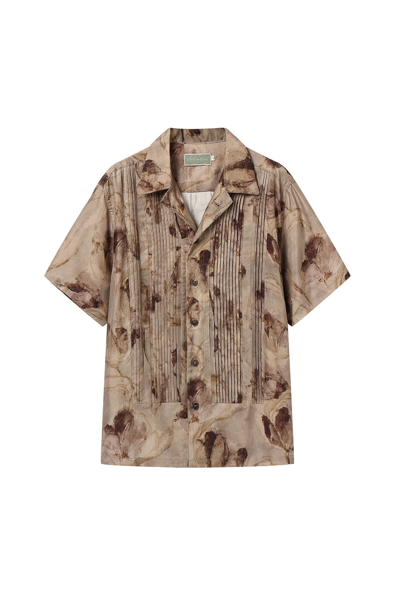 MOITIEDEPETALE Floral Accordion Pleats Cupro Blended Half Shirt, premium urban and streetwear designers apparel on PROJECTISR.com, MOITIEDEPETALE