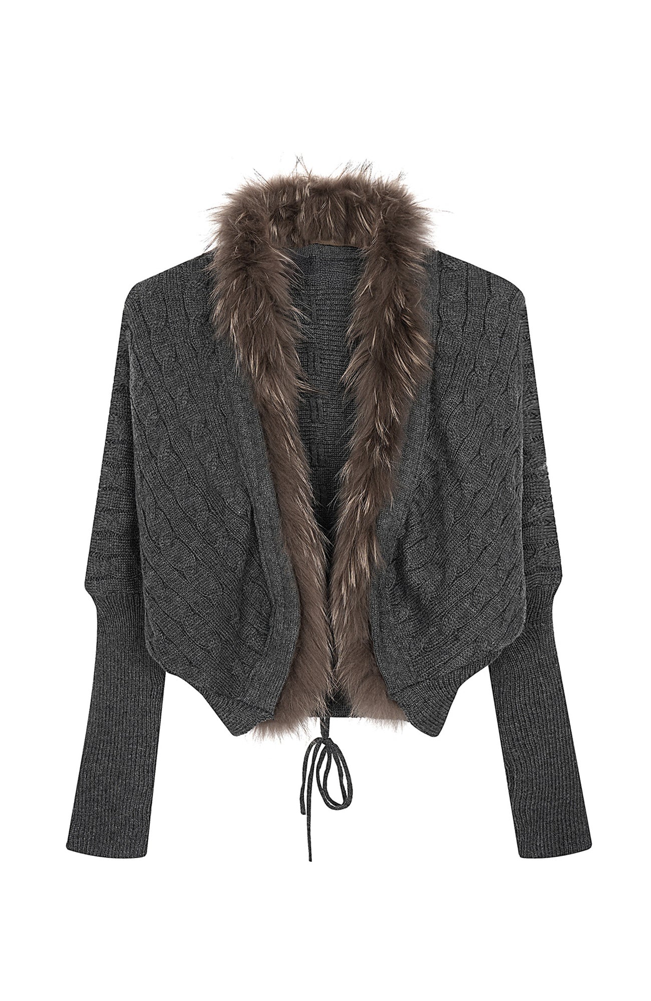 CLP Faux-Fur Trim Cable-Knit Cropped Cardigan