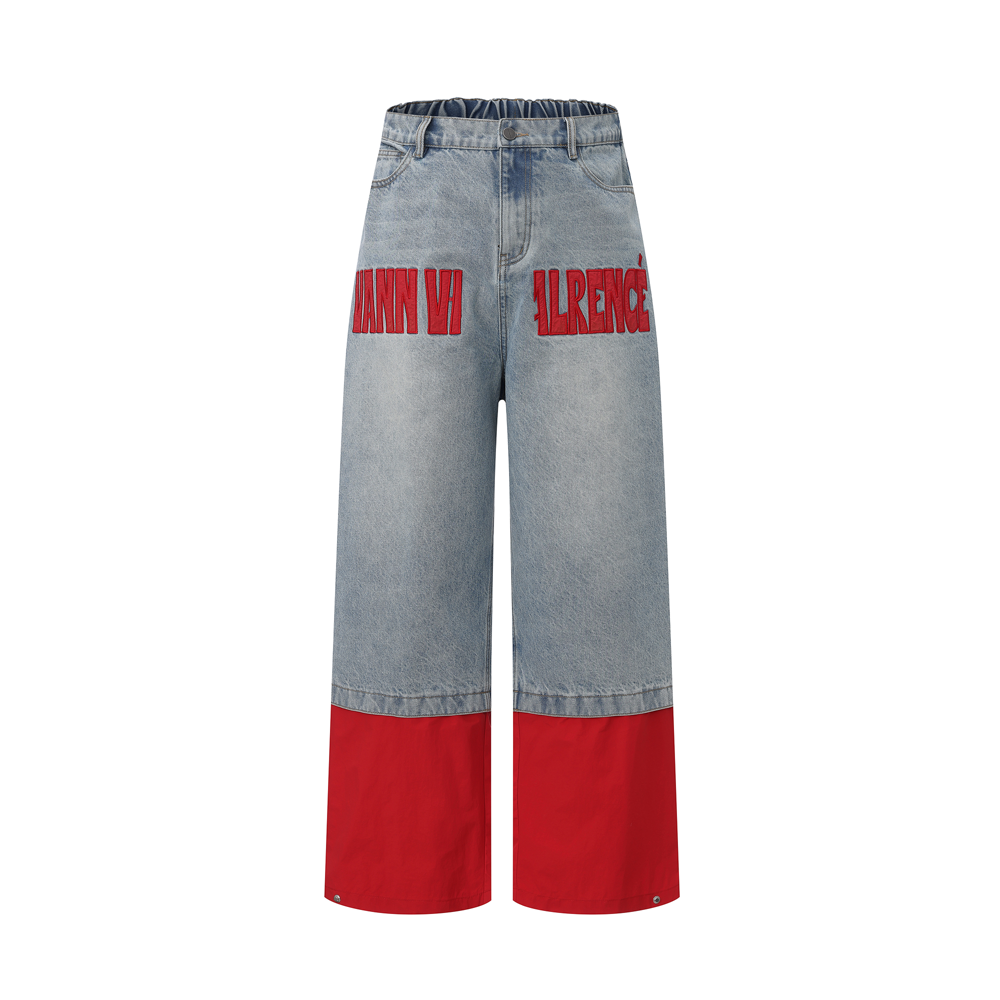 VANN VALRENCE Contrast Panel LOGO Patch Washed Jeans