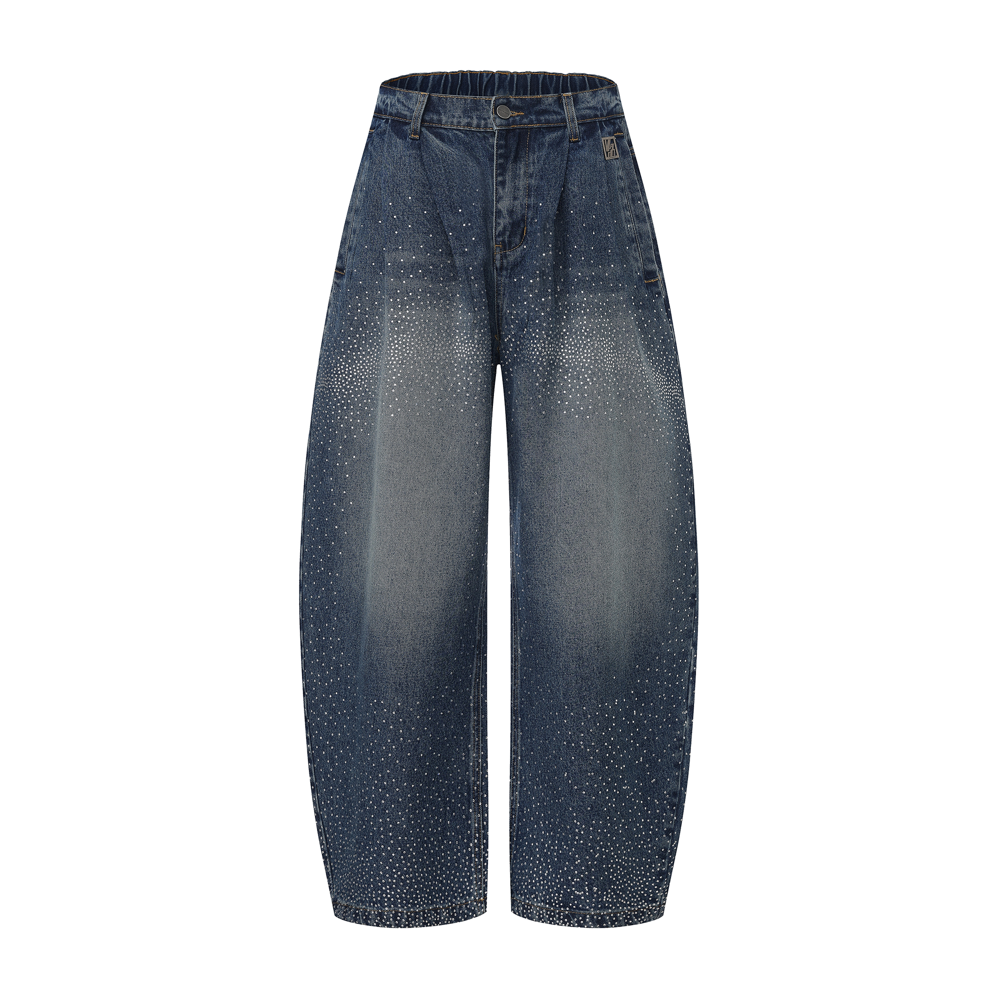 VANN VALRENCE Washed Diamond Curved Wide-Leg Jeans