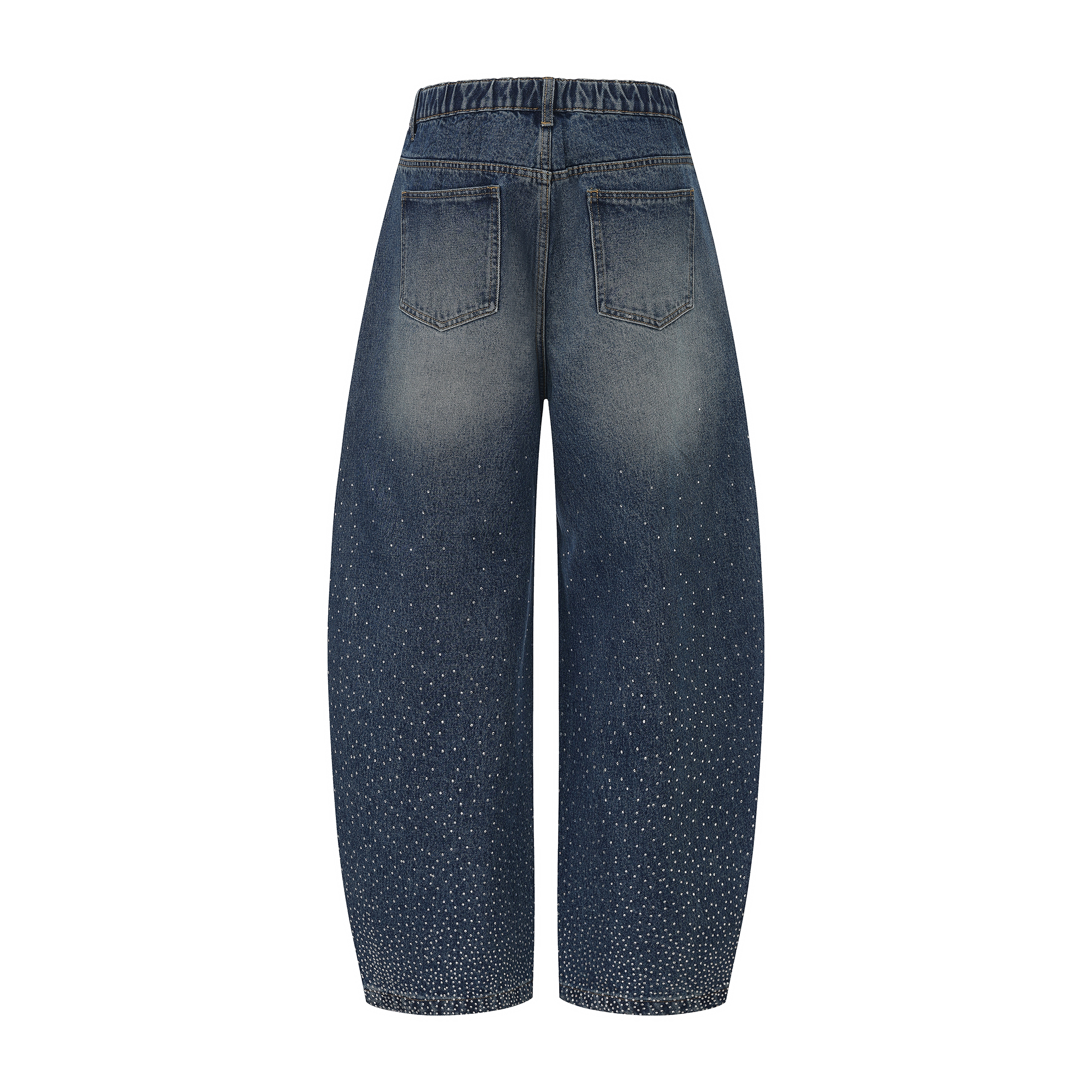 VANN VALRENCE Washed Diamond Curved Wide-Leg Jeans