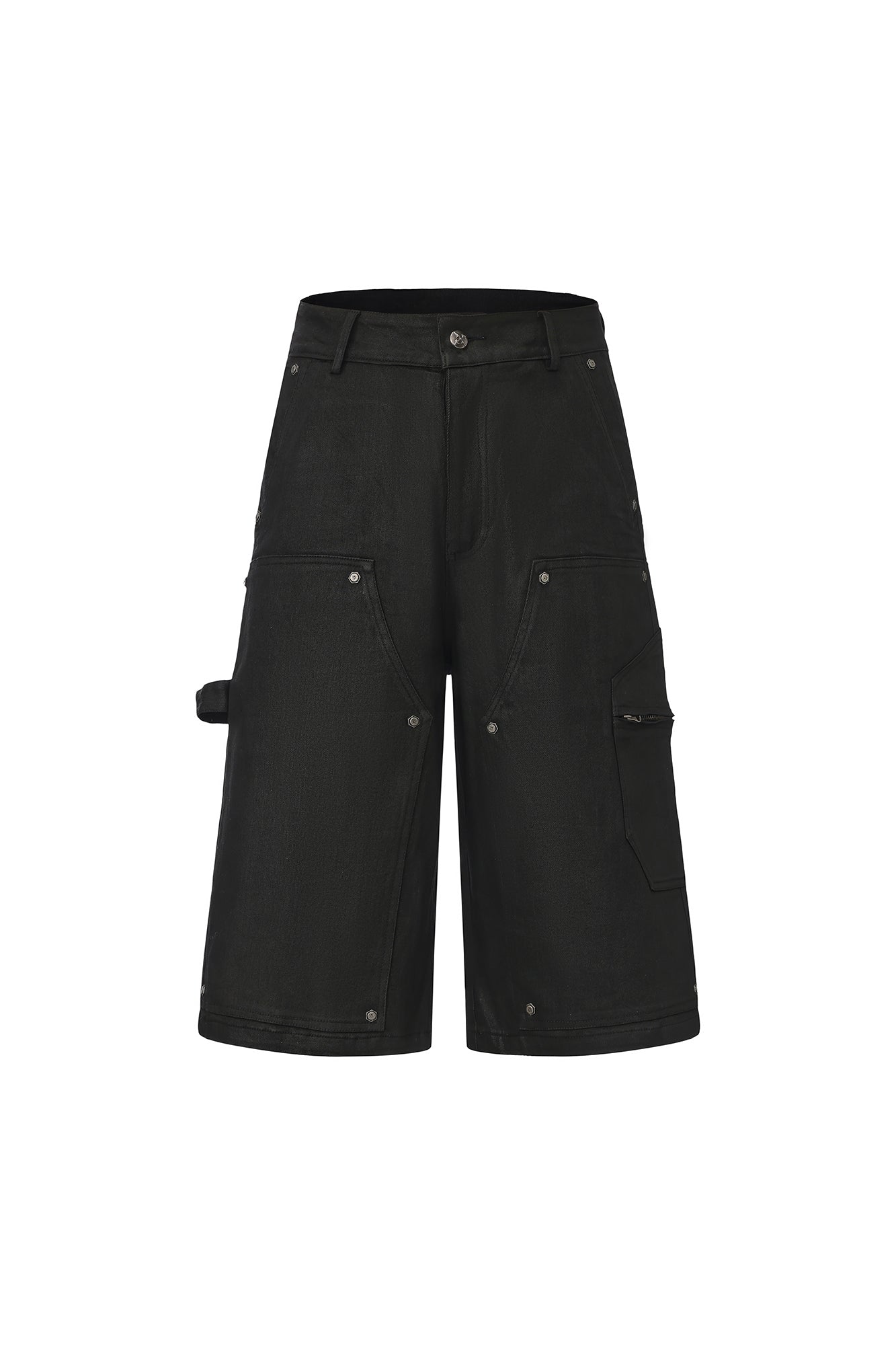 LUUUCAM Waxed Rivet Double-Knee Capri Shorts, premium urban and streetwear designers apparel on PROJECTISR.com, LUUUCAM