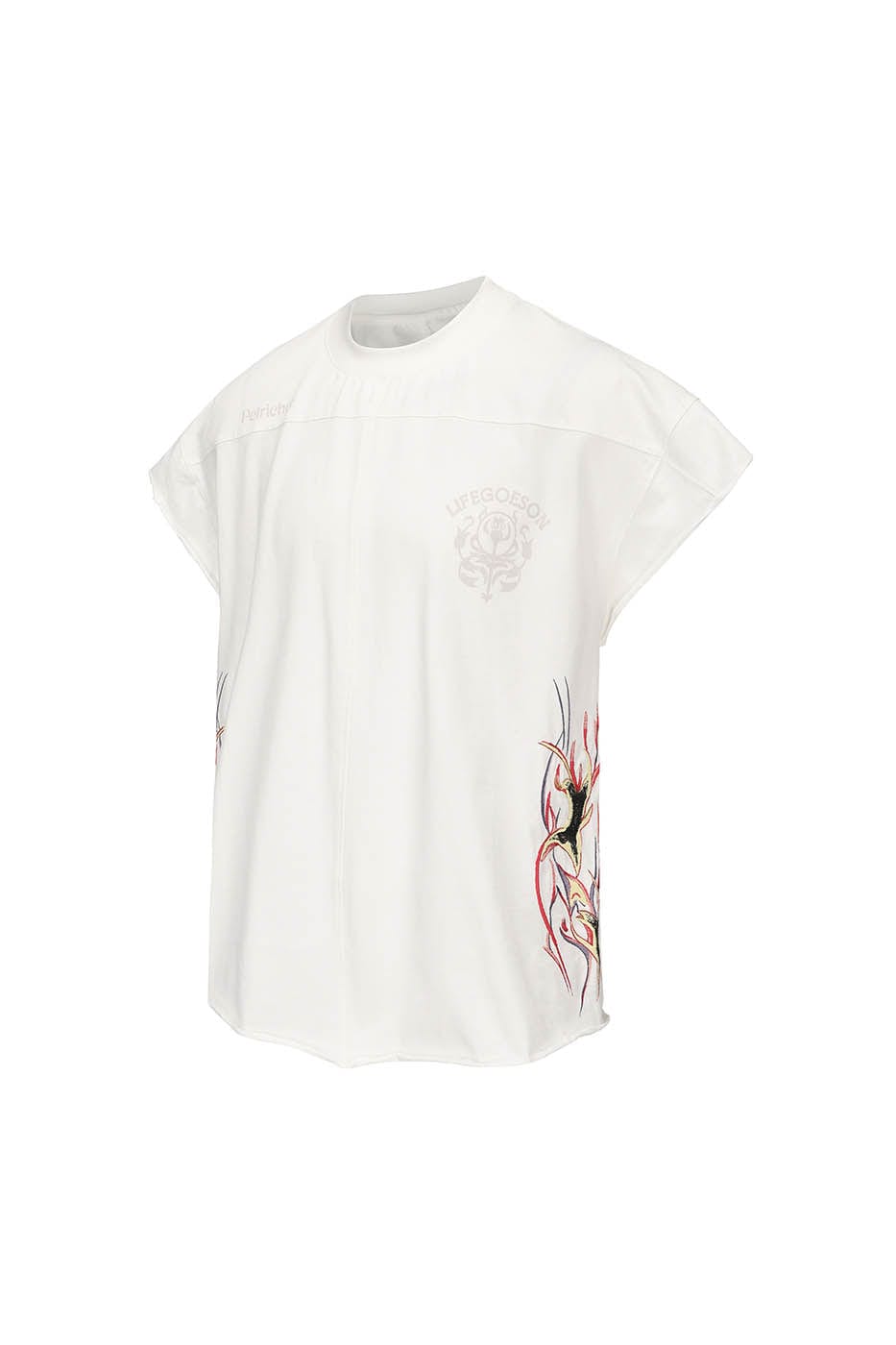 LIFEGOESON Flame Embroidery Deconstructed Sleeveless T-Shirt