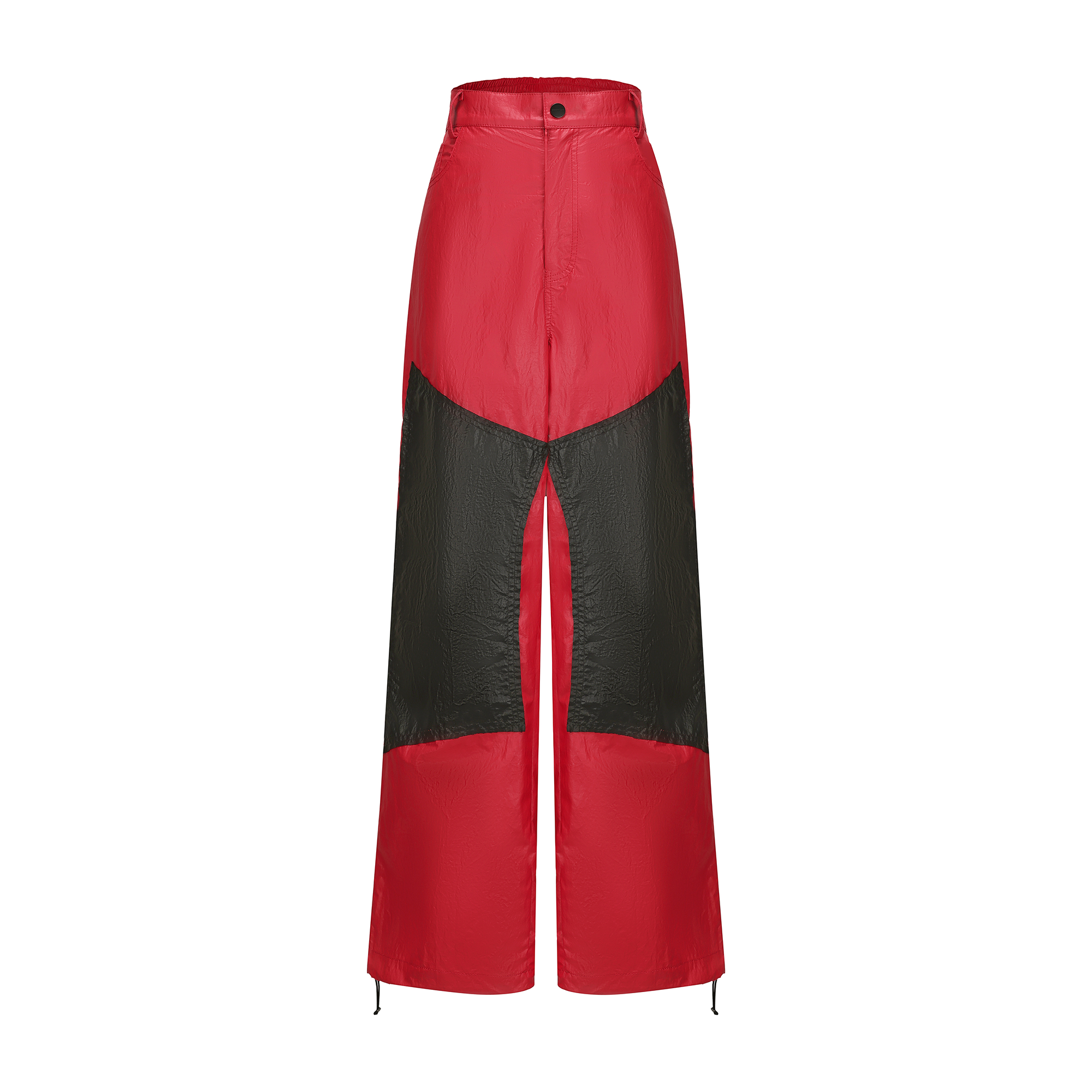 VANN VALRENCE Contrast Double-Knee Glossy Wide-Leg Pants