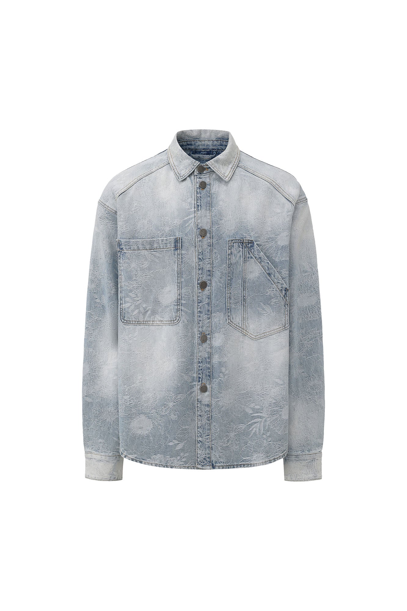 VANN VALRENCE Washed Floral Jacquard Denim Shirt, premium urban and streetwear designers apparel on PROJECTISR.com, VANN VALRENCE