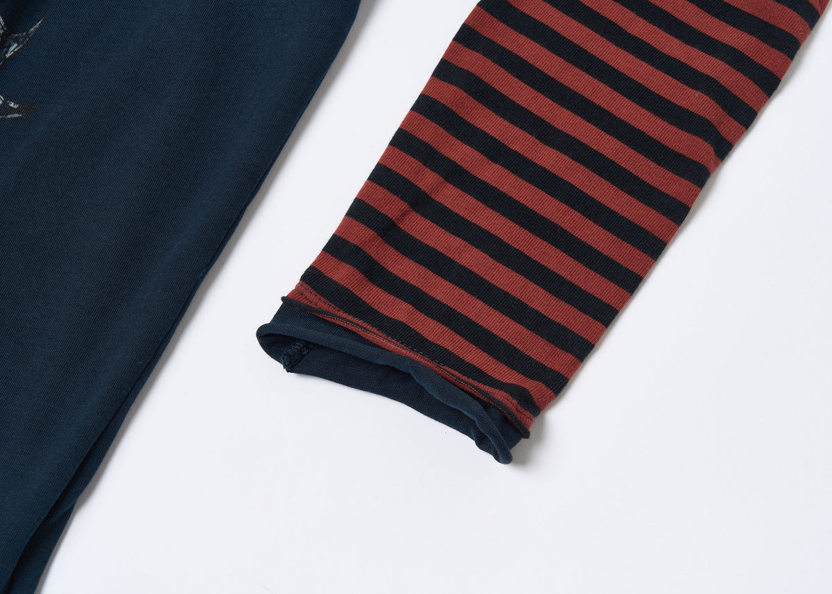 SAXGENWON Distressed Striped Fake Two-Piece Long-Sleeve Tee