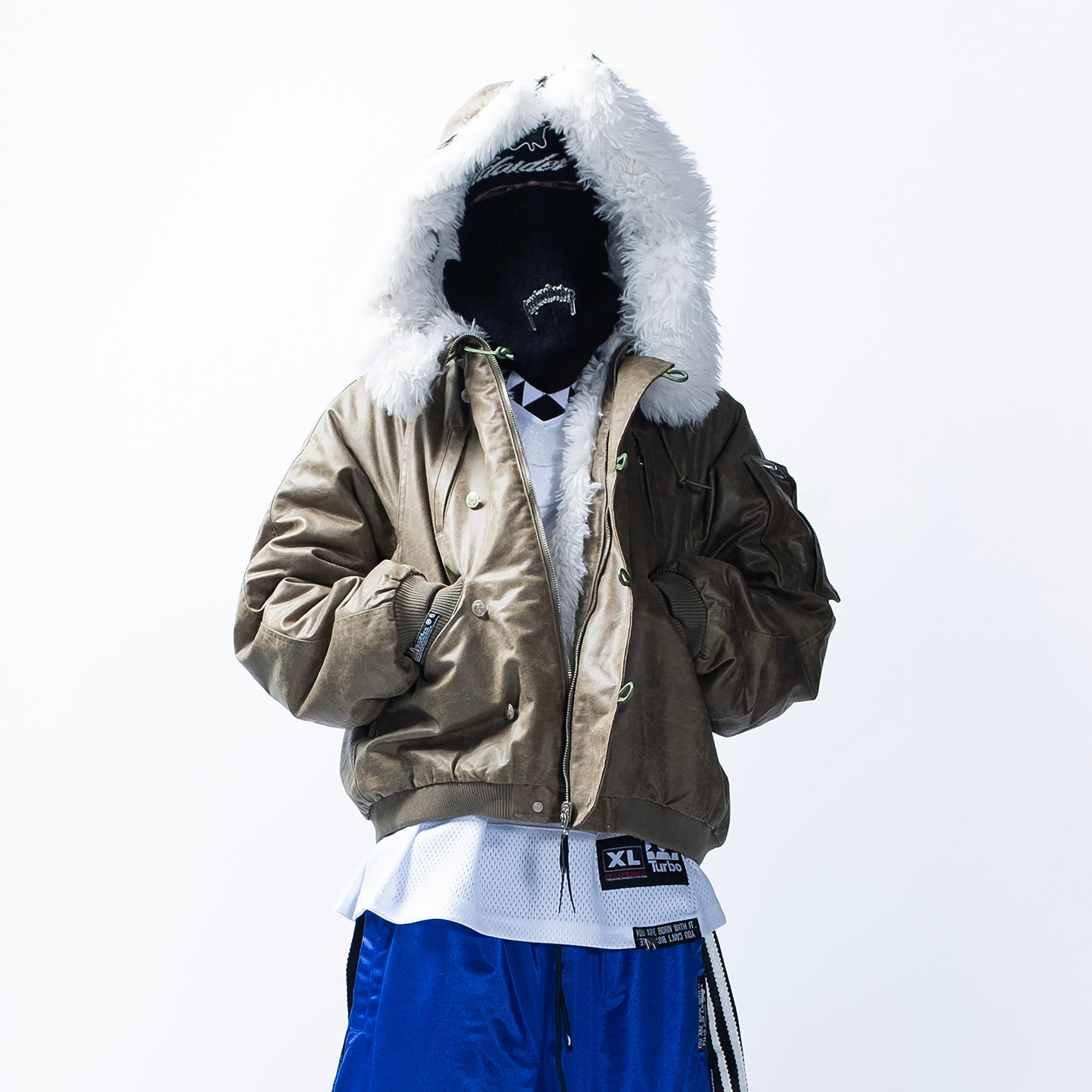 FVVO Faux Fur Liner Hooded Bomber Jacket