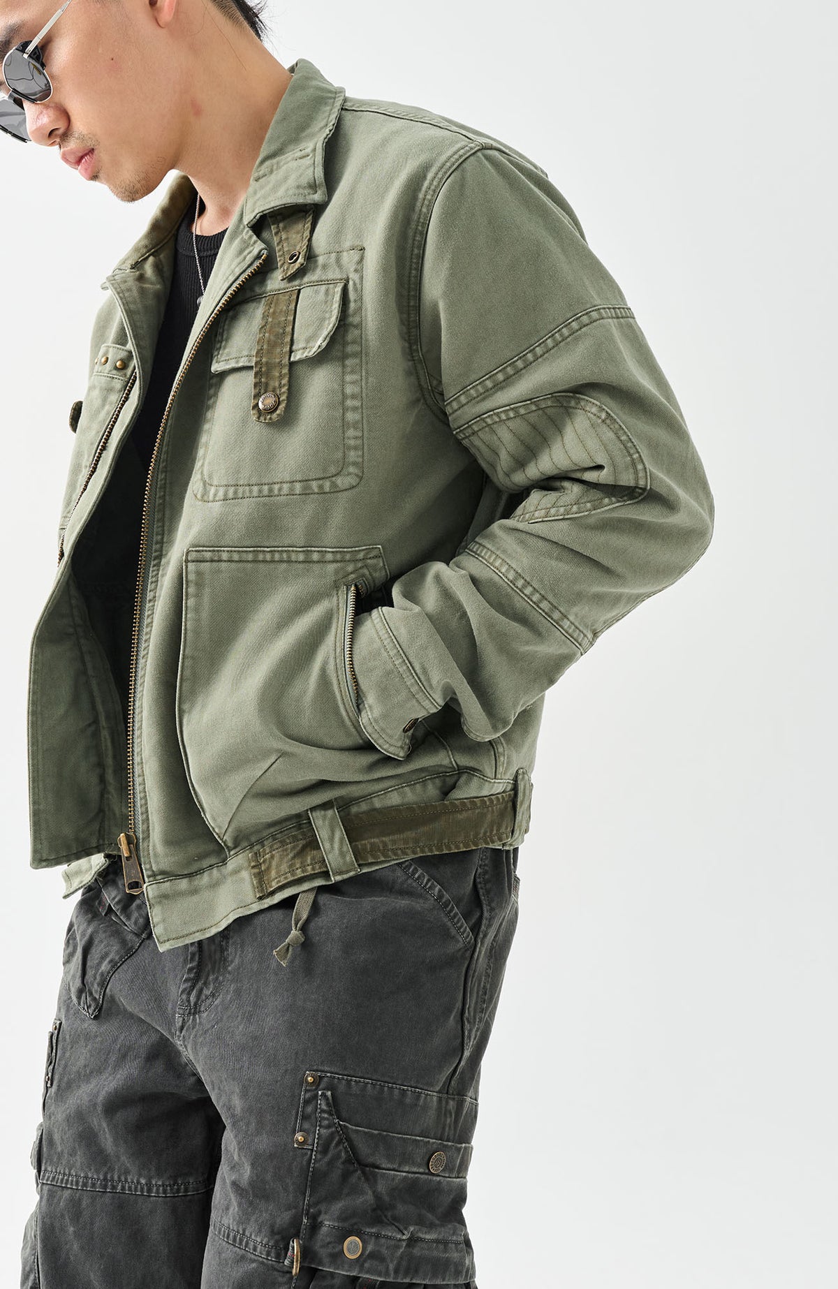 NEIGBORL Retro Washed Cotton Lapel Work Jacket