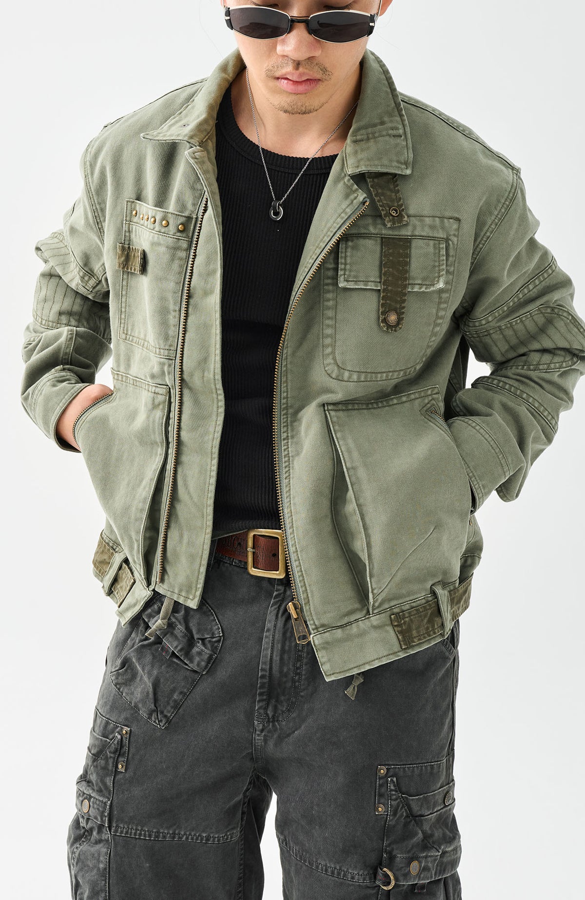 NEIGBORL Retro Washed Cotton Lapel Work Jacket