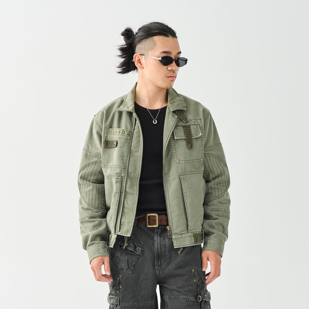 NEIGBORL Retro Washed Cotton Lapel Work Jacket