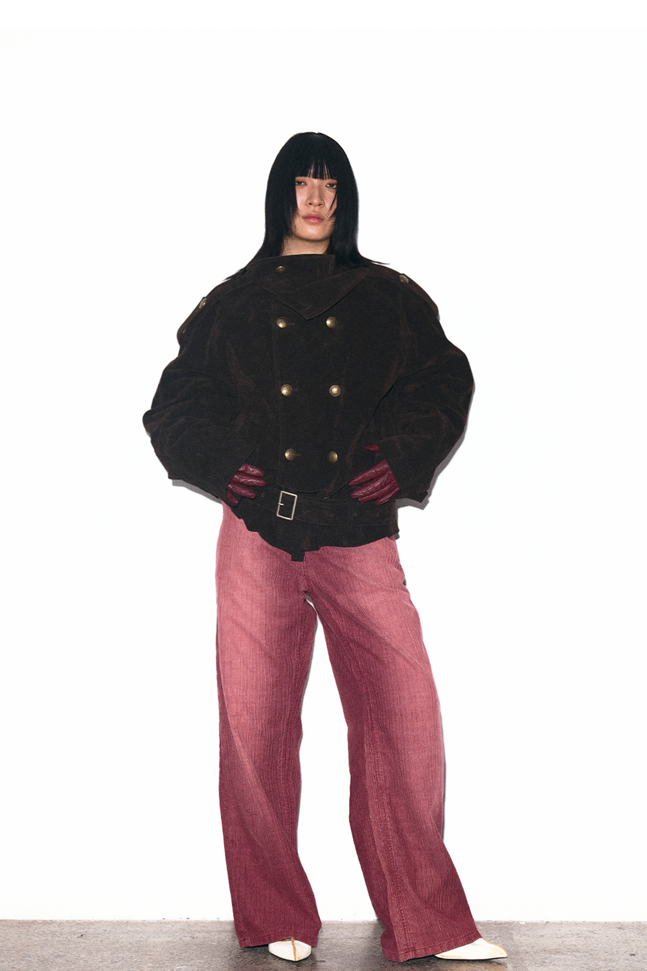 TRECLUB Velvet Double-Breasted Short Trench Jacket