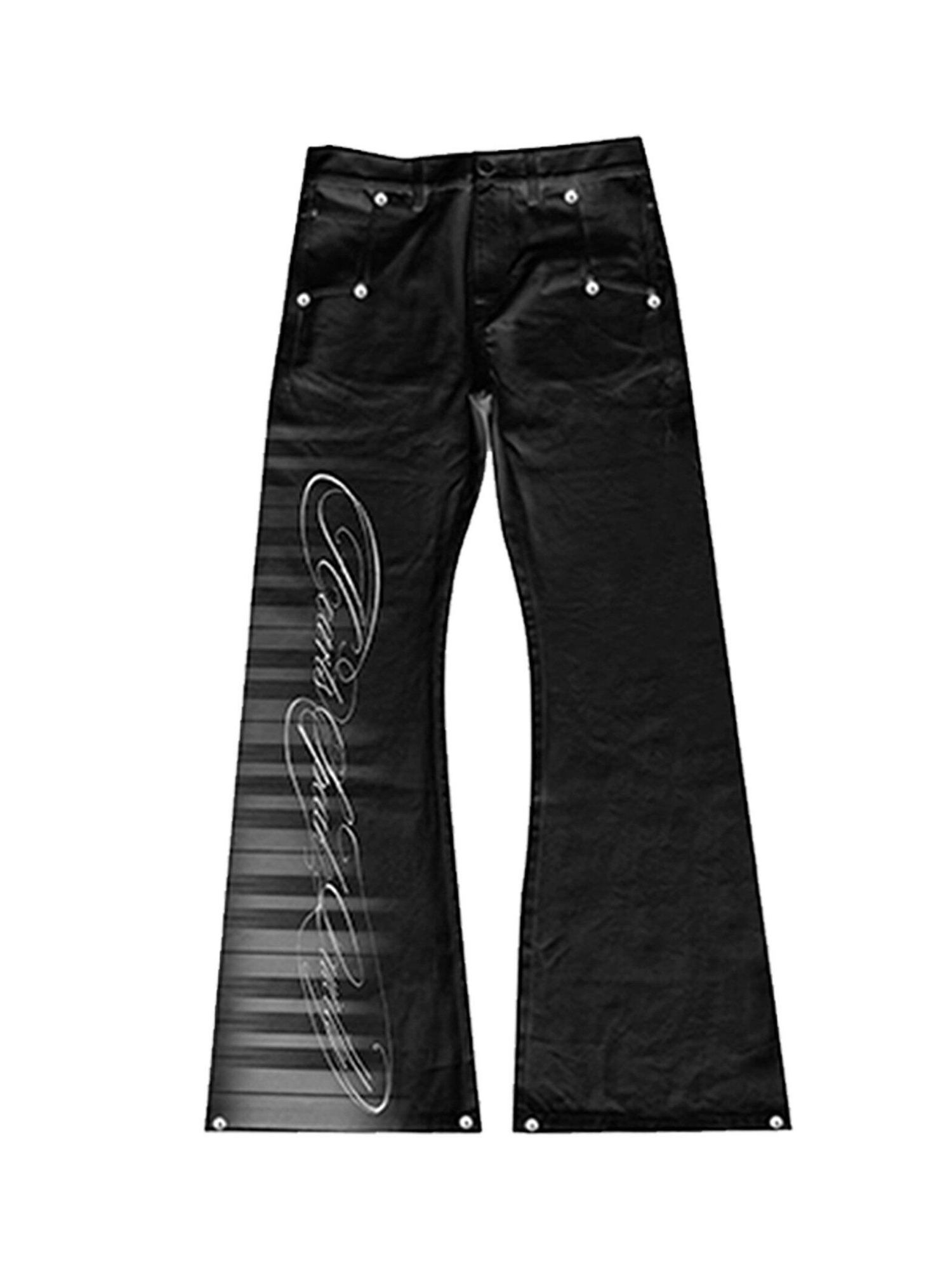 PAIKI Piano Key Script Foil Flared Jeans