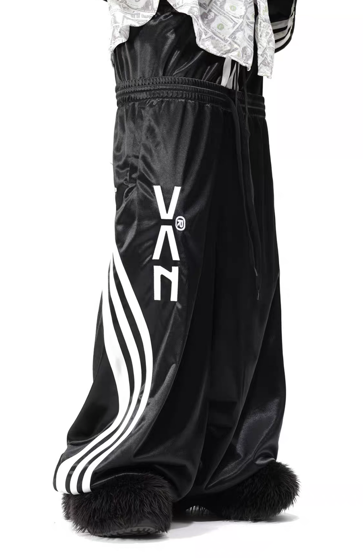 VANGUARDIA Double-Waistband Side-Stripe Sagging Sweatpants