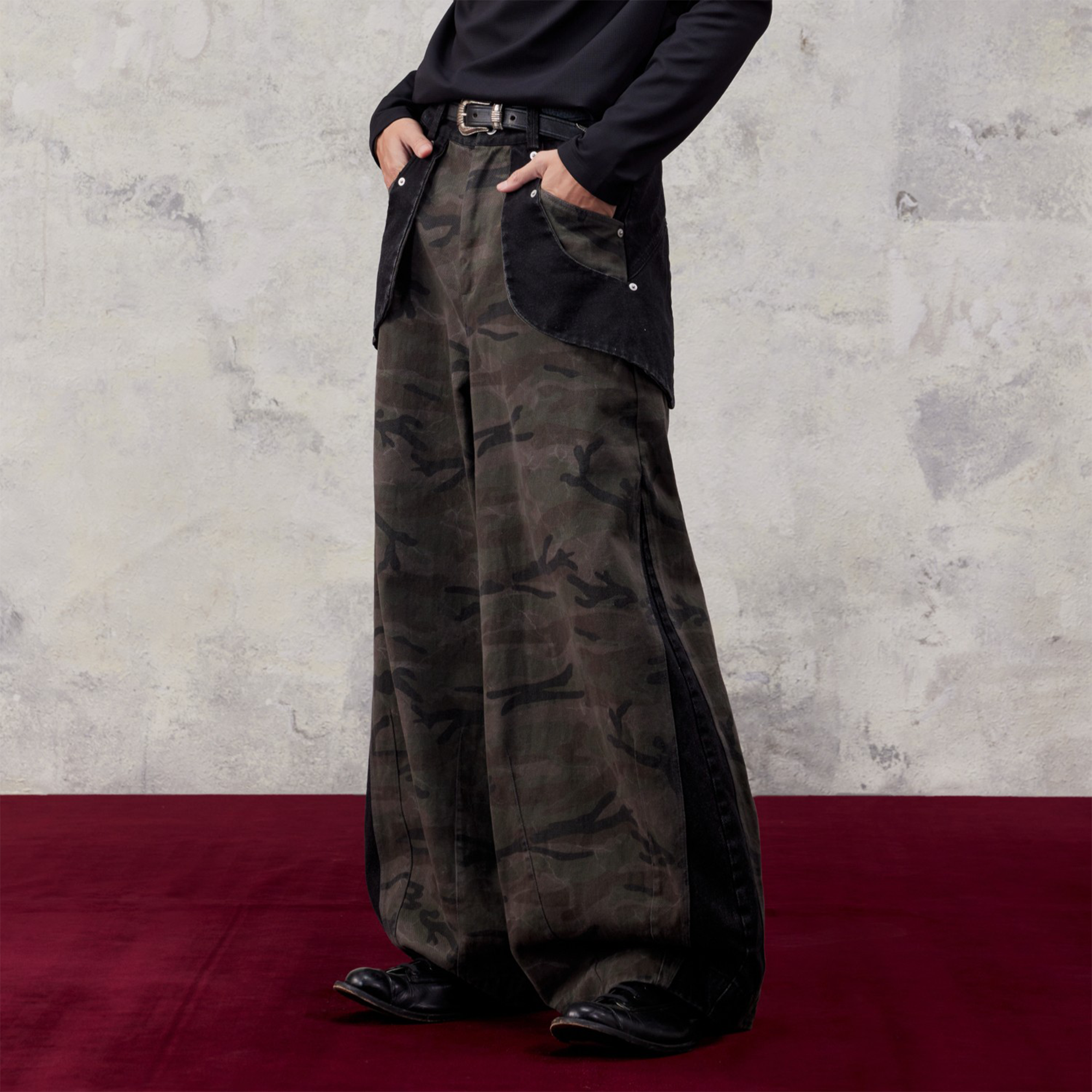 ALVNG AR ANTS Washed Camo Paneled Oversized Lantern Pants