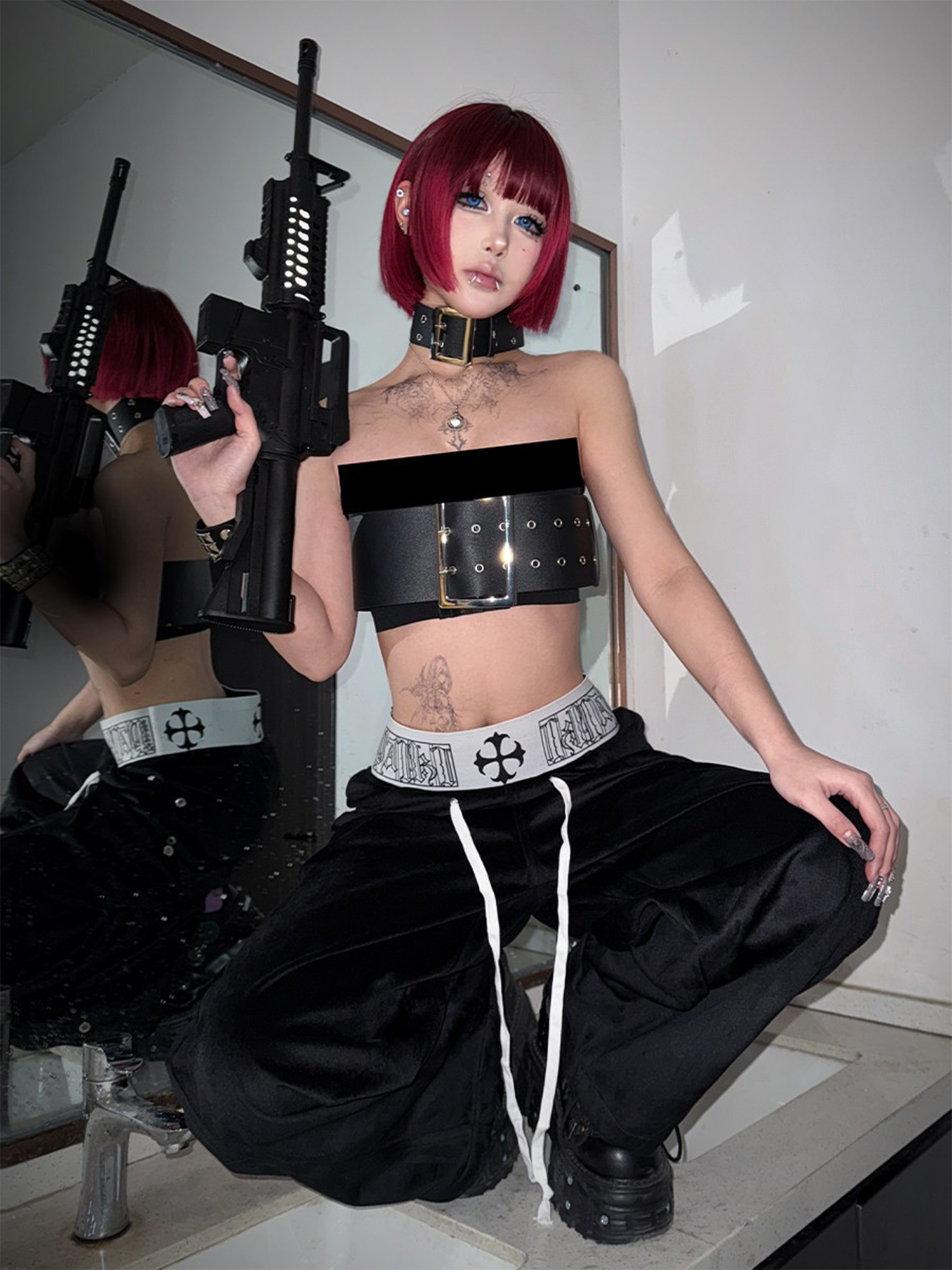 PAIKI Boxing Velvet Curved Wide-Leg Pants