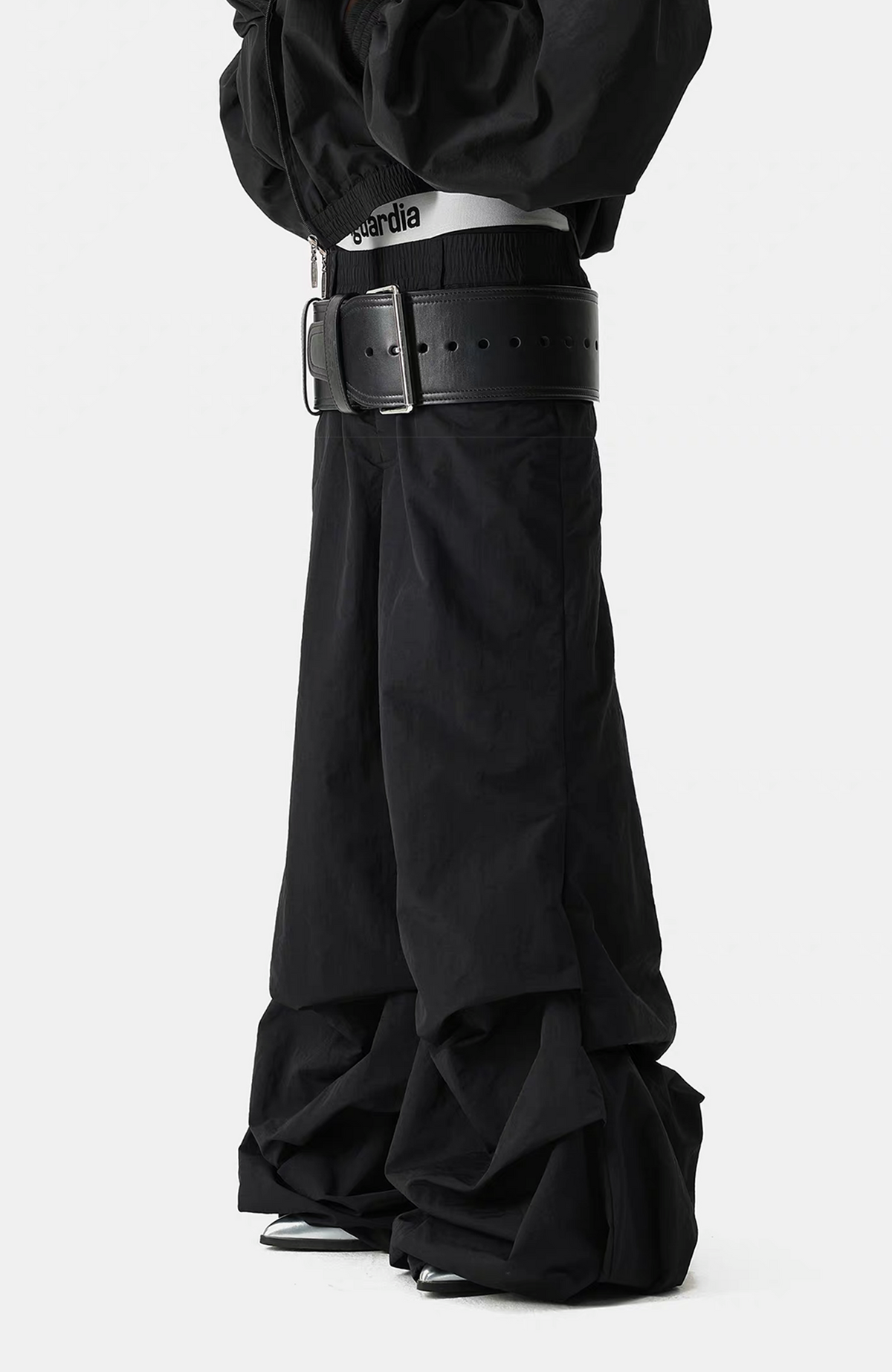 VANGUARDIA Crinkled Nylon Wide-Leg Flared Pants