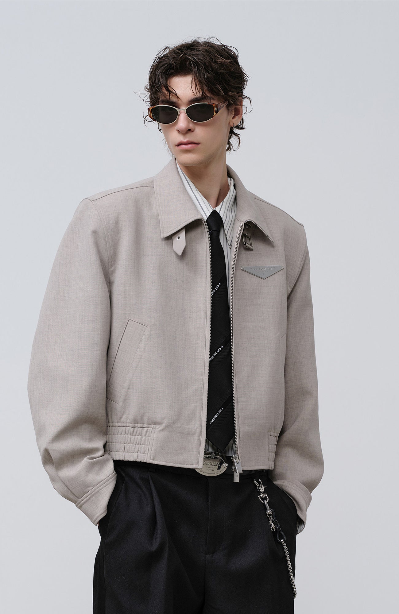 FACEONLAB Cropped Harrington Zip Jacket Gray, premium urban and streetwear designers apparel on PROJECTISR.com, FACEONLAB