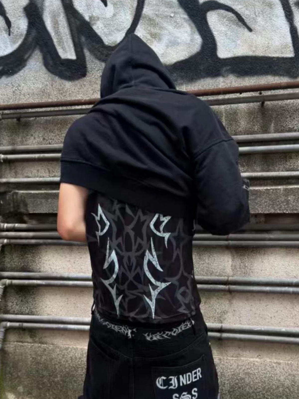 CINDER VEIN Green Demon Rune Washed Graphic Hoodie