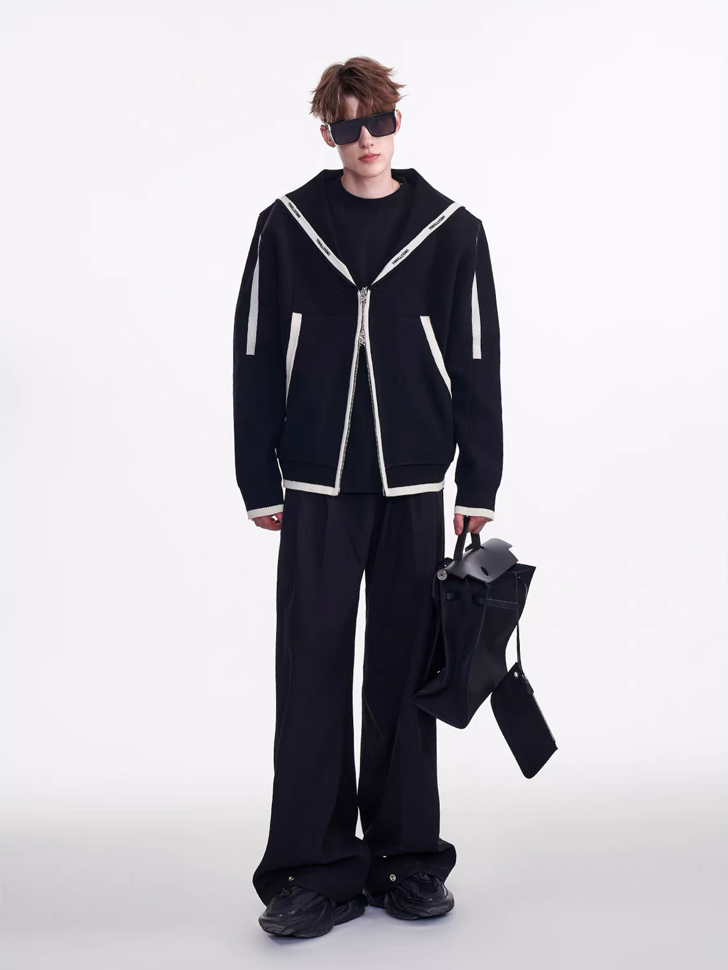 TIWILLTANG Contrast-Trim Sailor-Collar Jacket, premium urban and streetwear designers apparel on PROJECTISR.com, TIWILLTANG